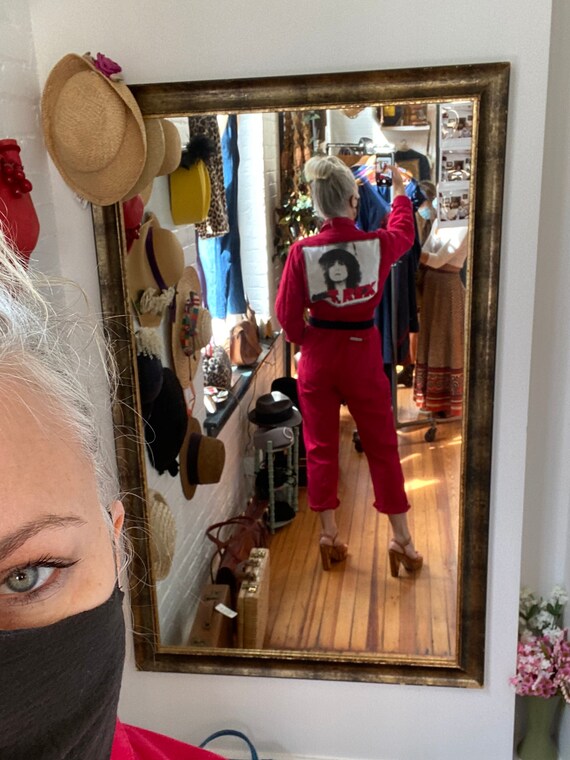 Vintage 70s Red Coveralls with T. Rex t-shirt Patc