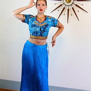 Bright Blue SILK Skirt, Indian Maxi Skirt, Full Boho Skirt, Electric Jewel tone, Ethnic Bohemian, Hippie Belly Dance, Long Ankle length, S M image 5