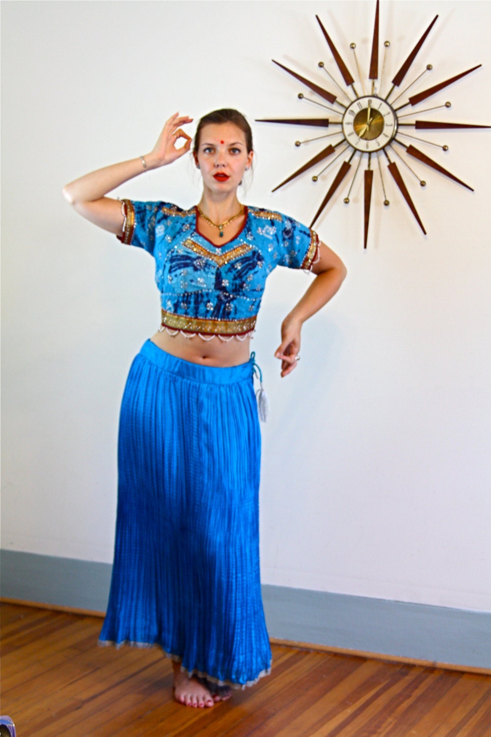 Bright Blue SILK Skirt, Indian Maxi Skirt, Full Boho Skirt, Electric Jewel tone, Ethnic Bohemian