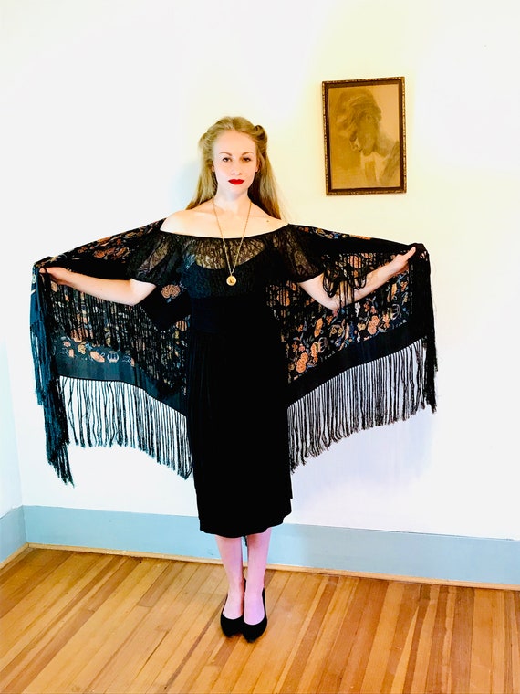 Vintage Piano Shawl 100% silk scarf 1930s floral … - image 2