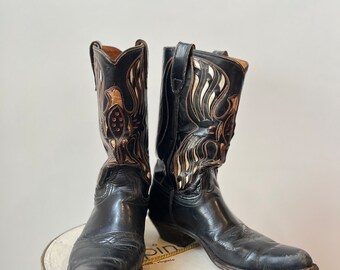Vintage 50s ACME Thunderbird Cowboy Boots: Black Leather Inlay