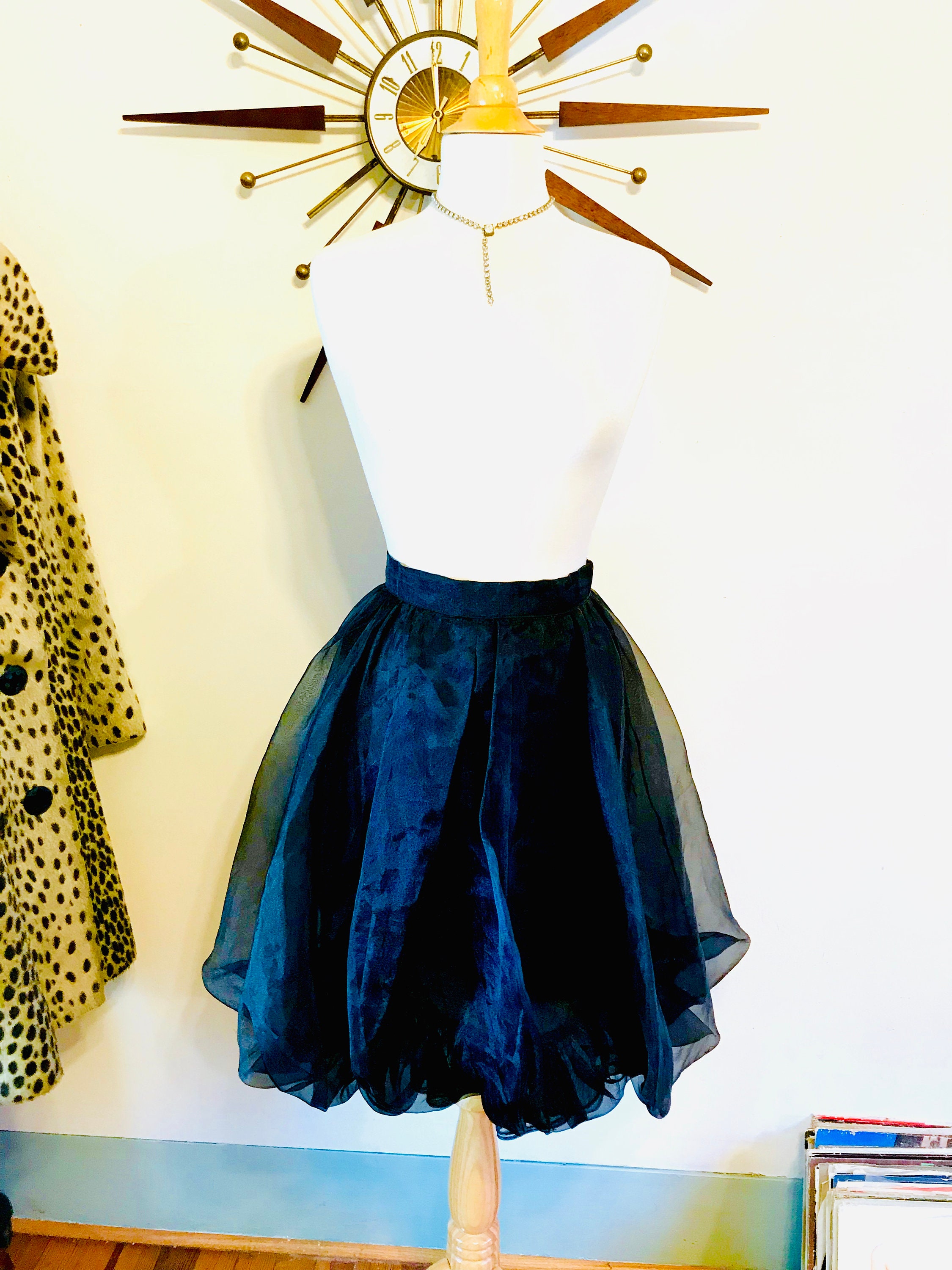 Vintage 80s bubble skirt, Cattiva by Maya Jorno, Black chiffon Fancy Party Skirt, New Wave 80s