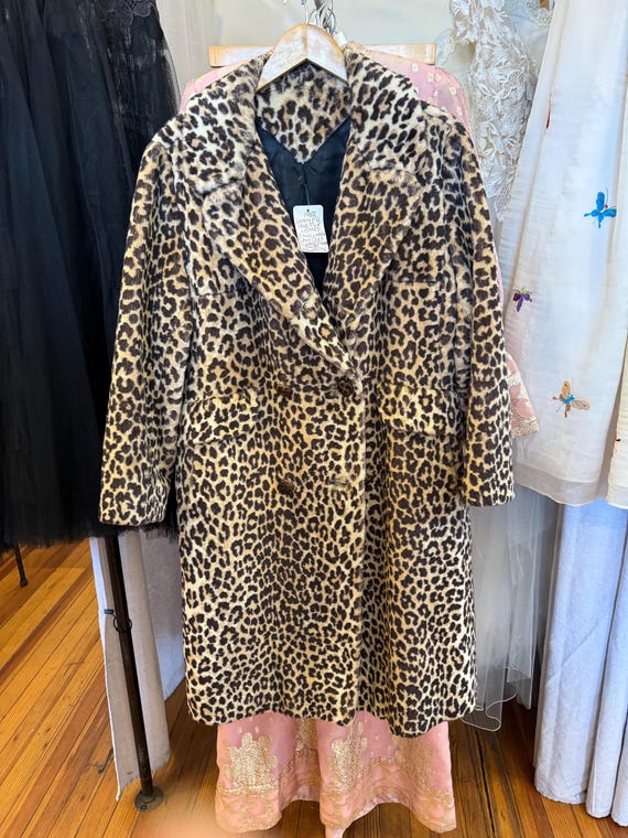 ジャケット・アウター vintage leopard design far long coat DJBM Women's Sexy Elegant Vintage Leopard Print Lapel Faux Fur