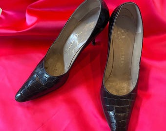 Vintage Dior Roger Vivier Croc Leder Pumps, 50er Jahre Stiletto Pumps, Grösse 7,5