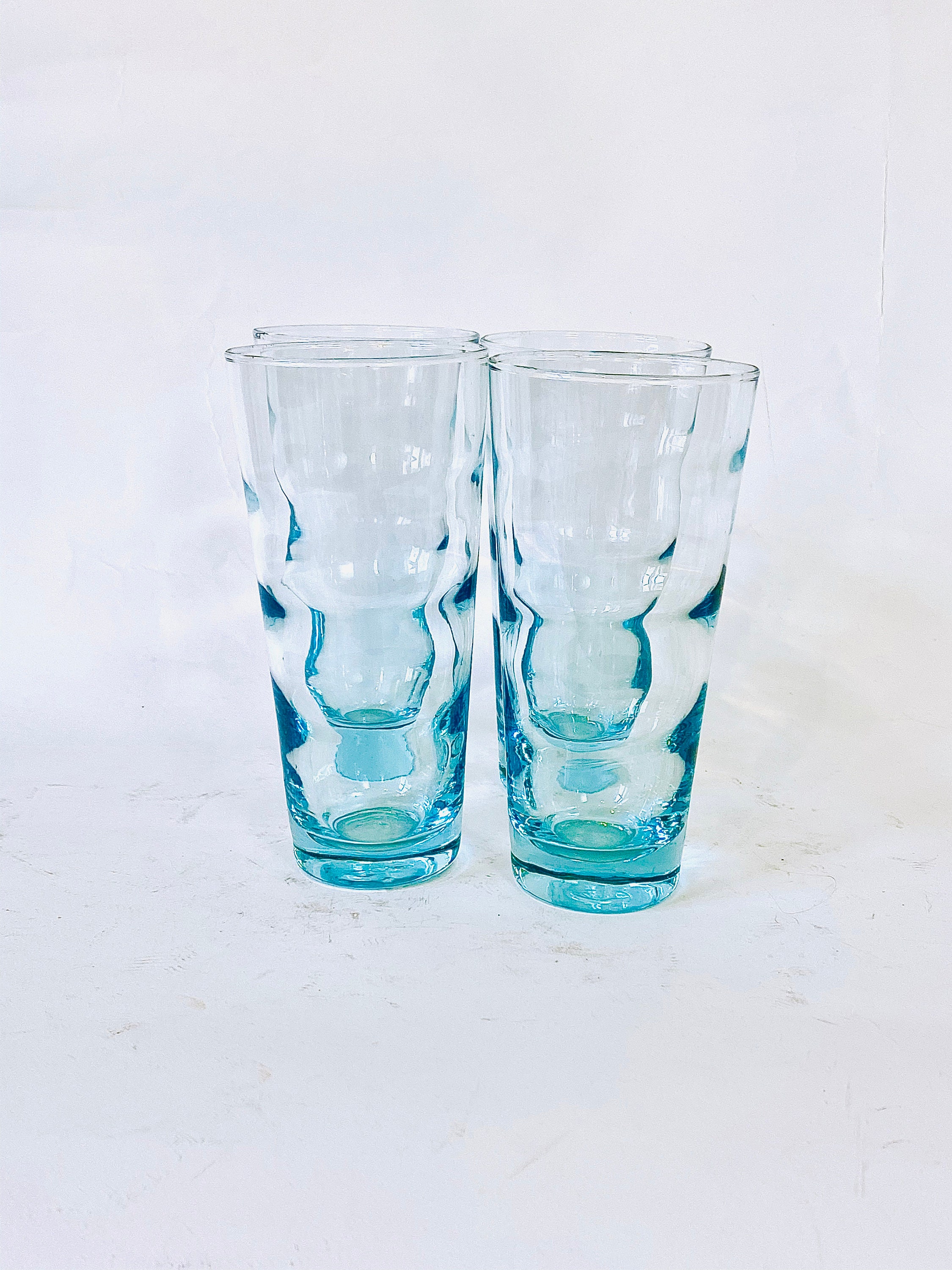 Vintage Light Blue Swirled Octagonal Tallboy Glass Cups Set of 4 