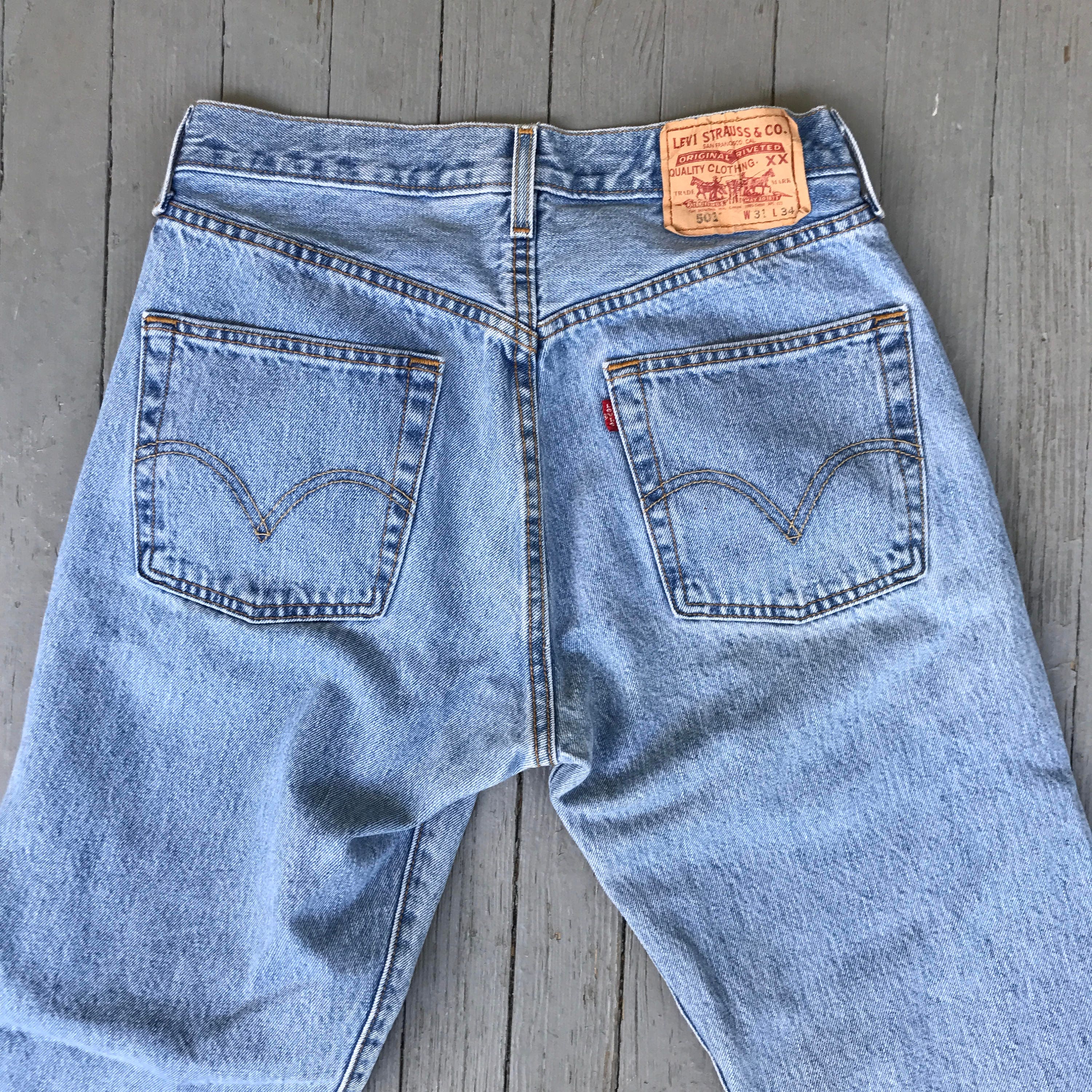 Vintage LEVIS 501 Faded Blue Jeans 5 Button Fly High Mid Waist