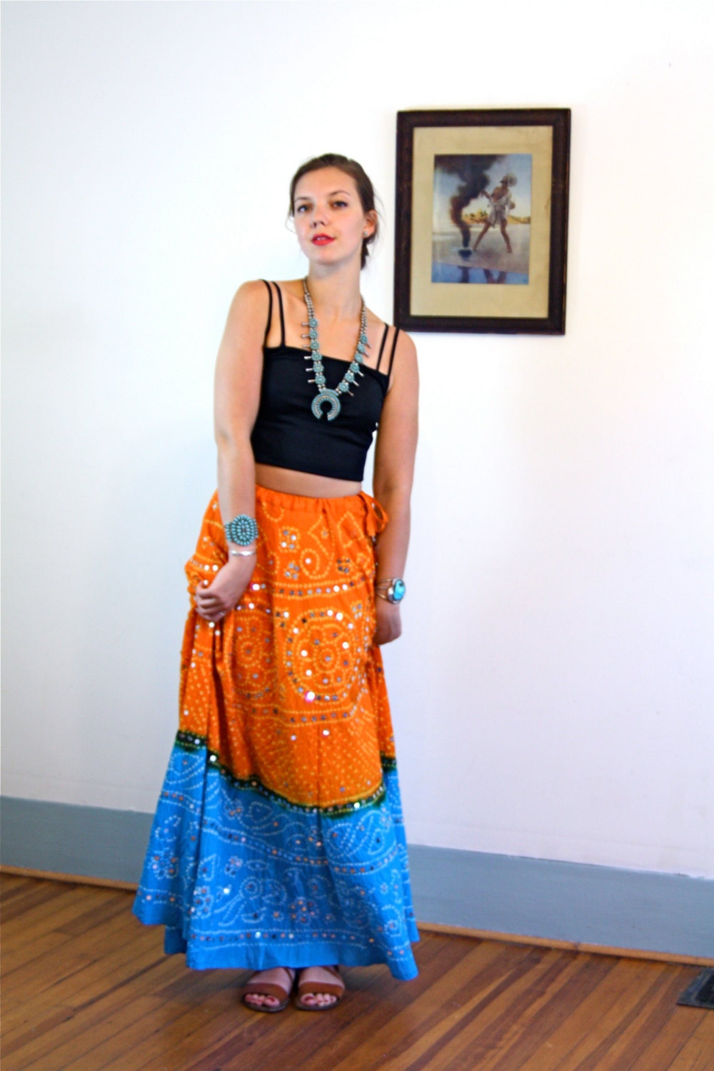 Vintage Indian skirt, hippie India skirt, belly dancing skirt, blue tie ...