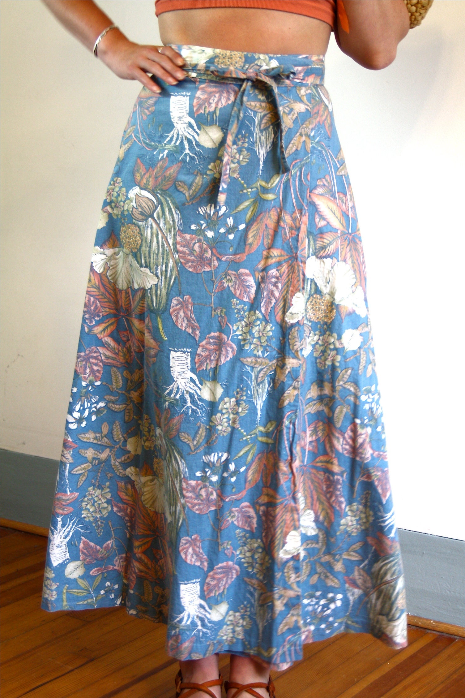 Cotton Wrap Skirt
 Long Wrap Skirt Vintage 70s skirt High Waisted skirt Cotton wrap