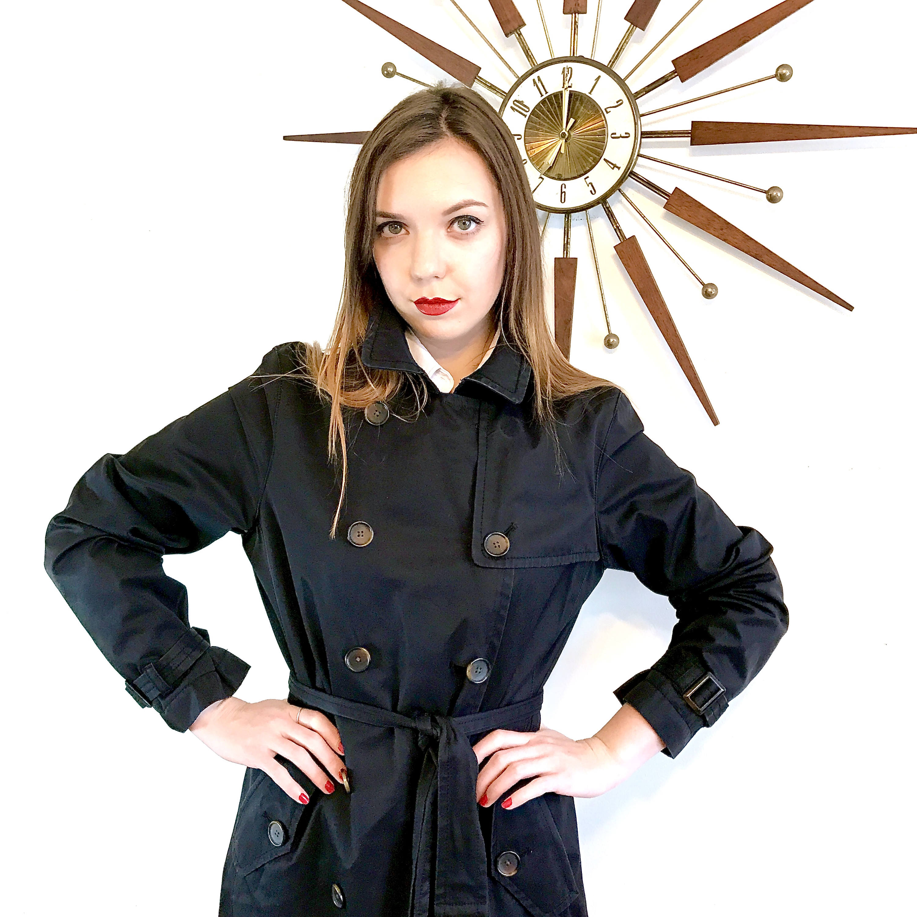 Black trench coat, Vintage Trench coat, BANANA REPUBLIC coat,Belted