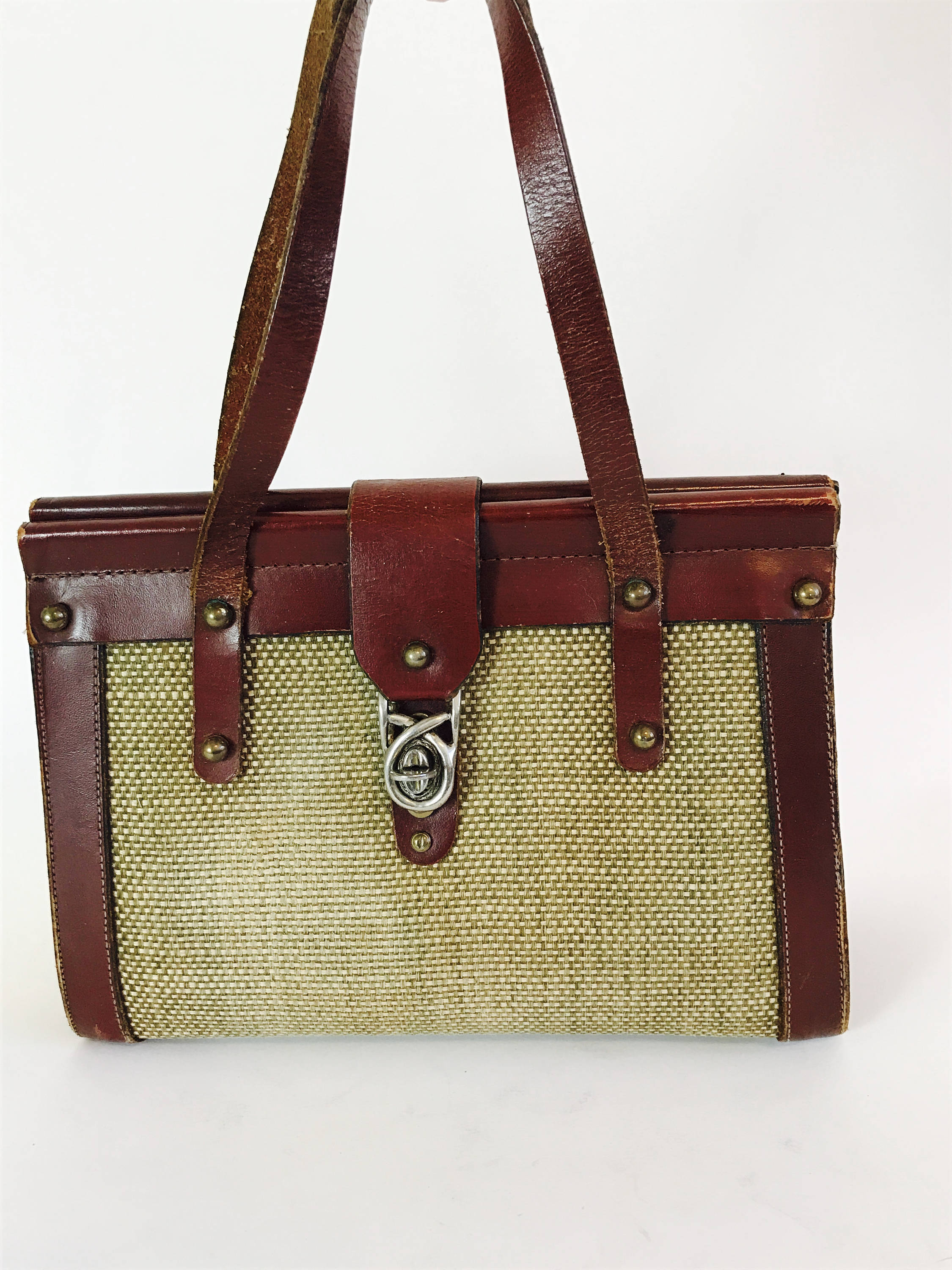 Vintage 60s handbag, 1960s kelly bag, Tweed & Leather purse, retro