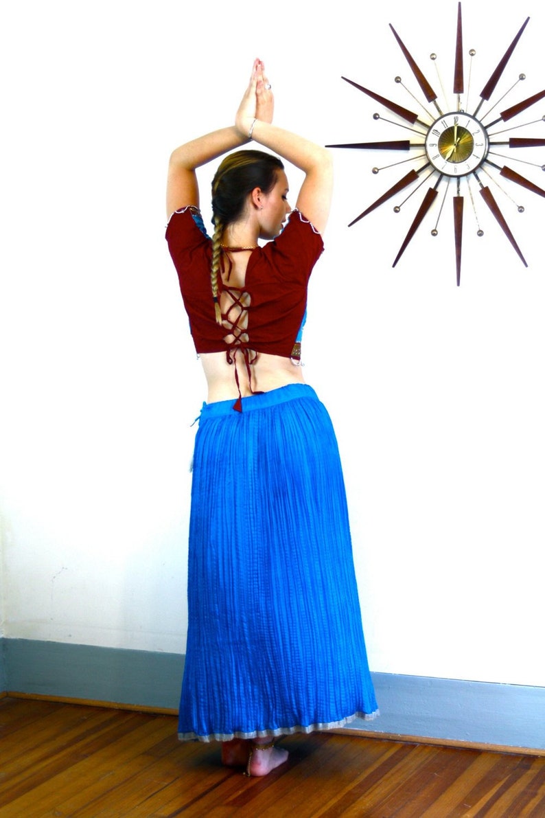 Bright Blue SILK Skirt, Indian Maxi Skirt, Full Boho Skirt, Electric Jewel tone, Ethnic Bohemian, Hippie Belly Dance, Long Ankle length, S M image 2