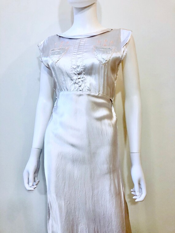 1930s ice blue silk rayon negligee, 1940s embroide