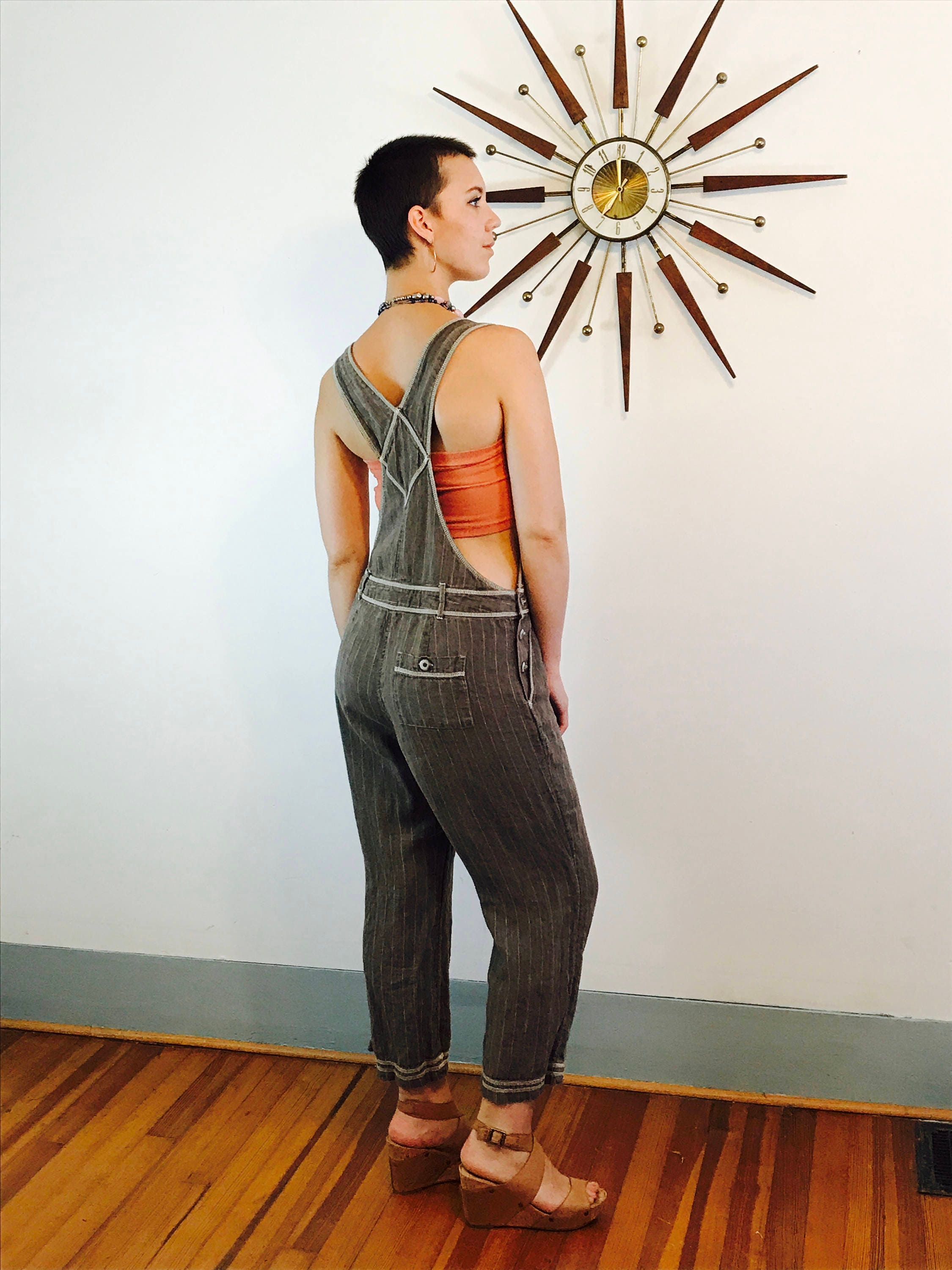 Womens Overalls, Vintage 90s Overalls, Khaki Linen Overall, Brown