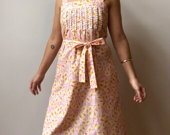 1960s “The Lilly” Vintage Lilly Pulitzer Sun Dress, Vtg 60s Lilly Shift Dress Iconic Floral Designer Print, Salmon Pink w/ Long Sash Belt