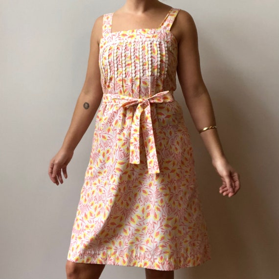 1960s “The Lilly” Vintage Lilly Pulitzer Sun Dress, Vtg 60s Lilly Shift Dress Iconic Floral Designer Print, Salmon Pink w/ Long Sash Belt