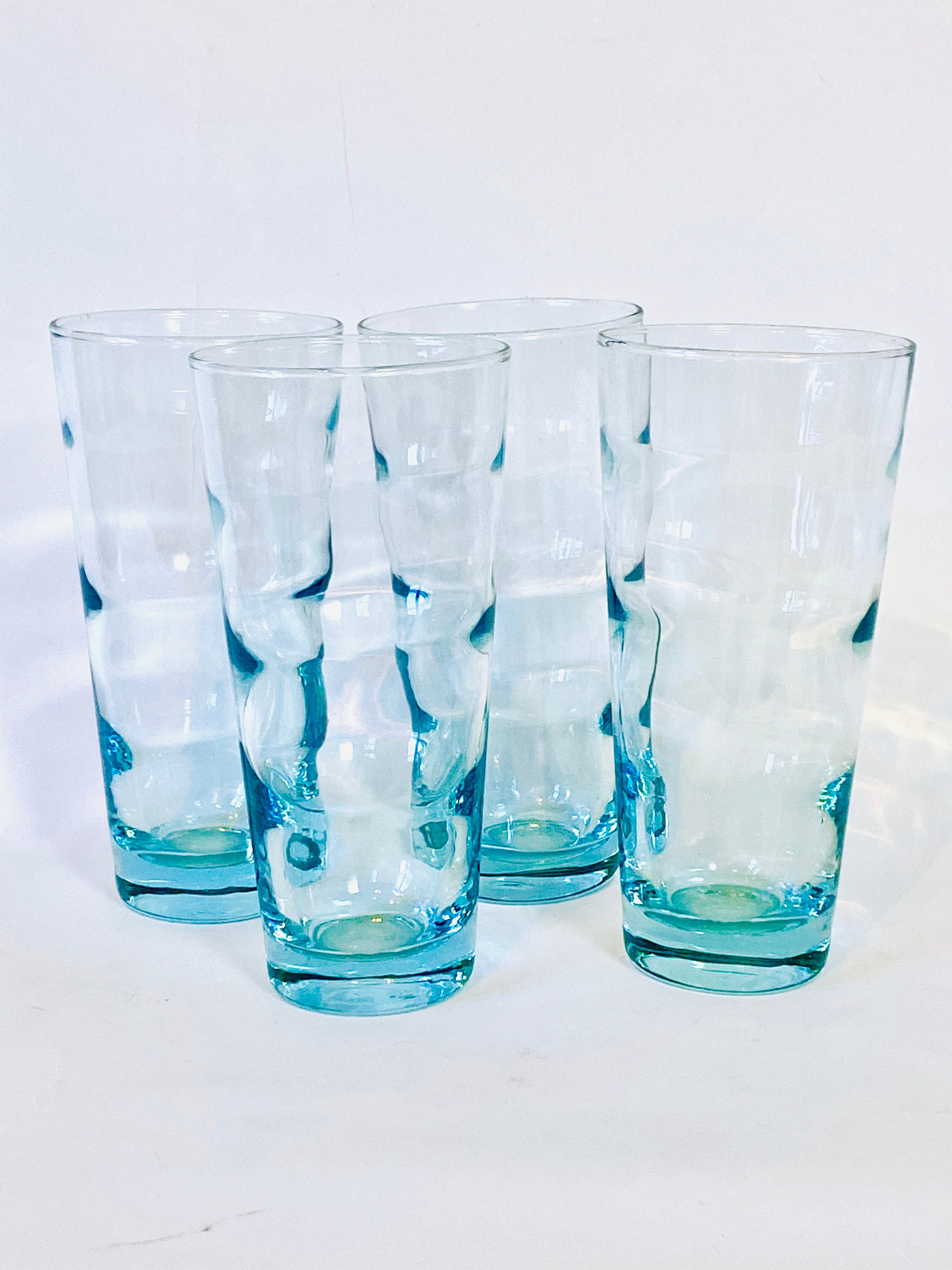 Set of 7 Vintage Mid Century Modern Drinking Glasses Blue White