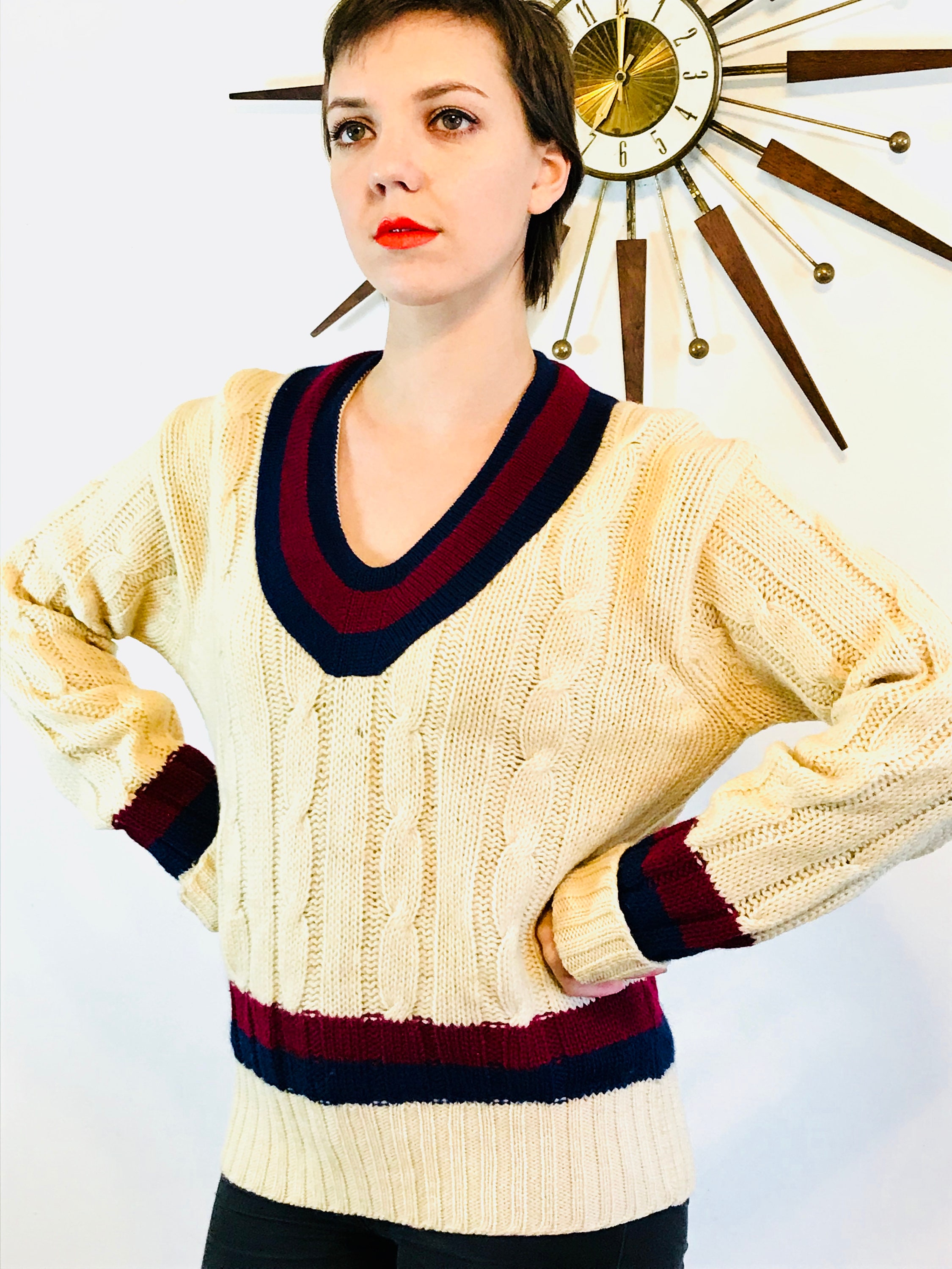 VINTAGE 40s wool sweater, V-neck Cricket Jumper, Authentic 1940s jumper ...