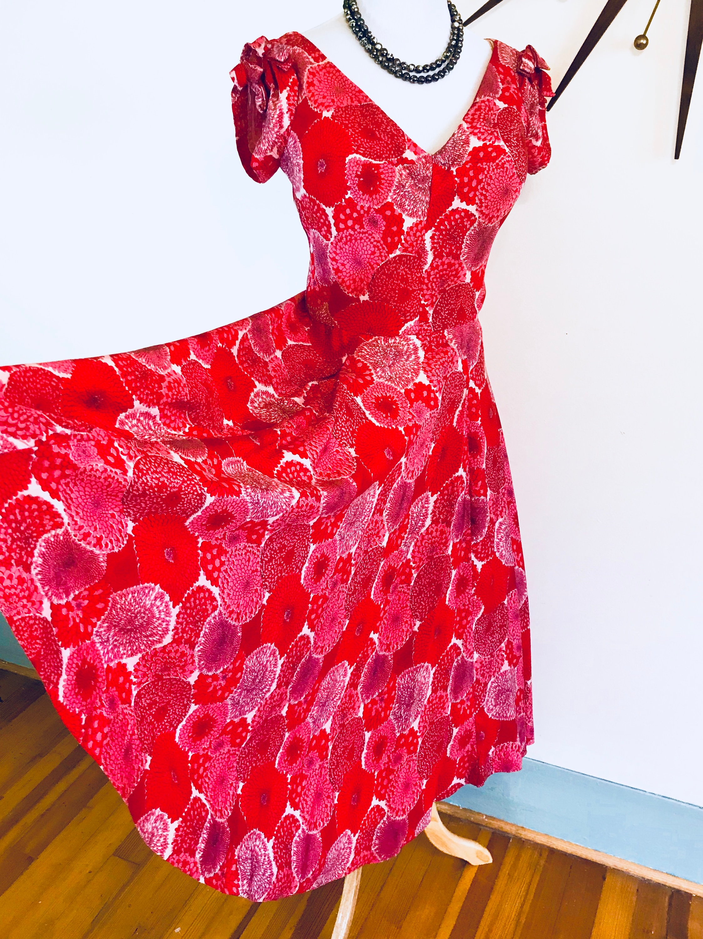 Early 1950s Peppermint Stripe Silk Dress