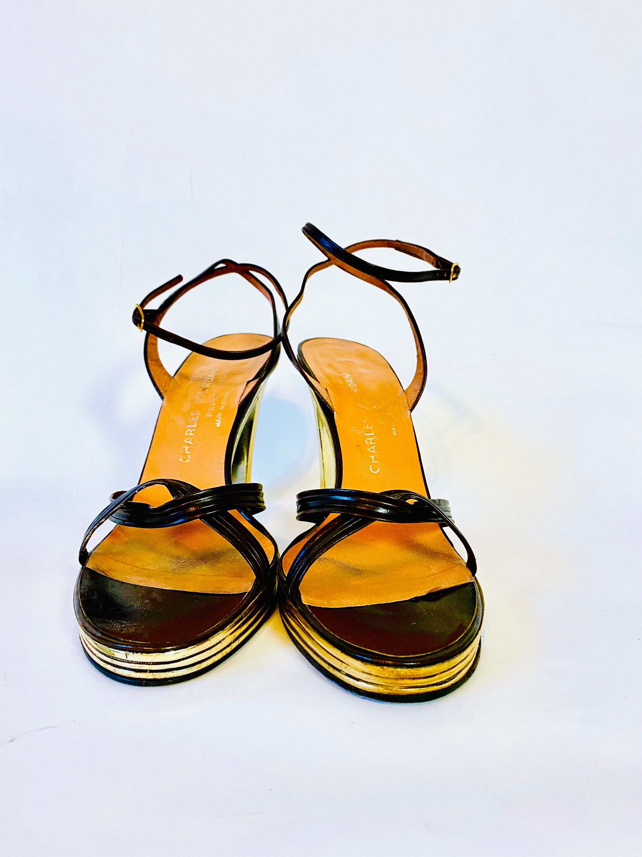 RARE 70s Charles Jourdan PARIS platform heels, Rare metallic gold high ...