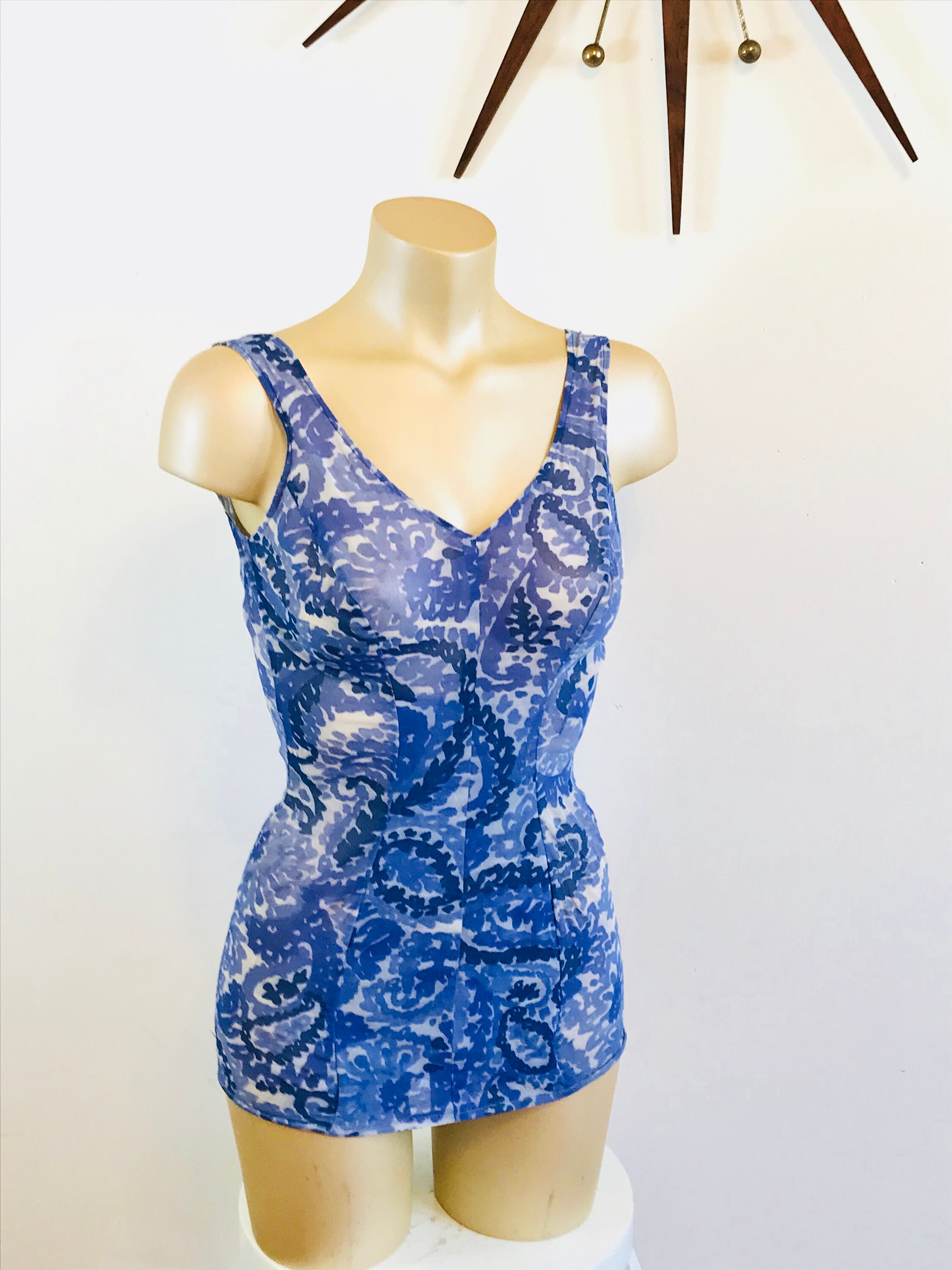 Vintage 50s Onepiece, 1950s swimsuit, purple paisley print, swimming ...