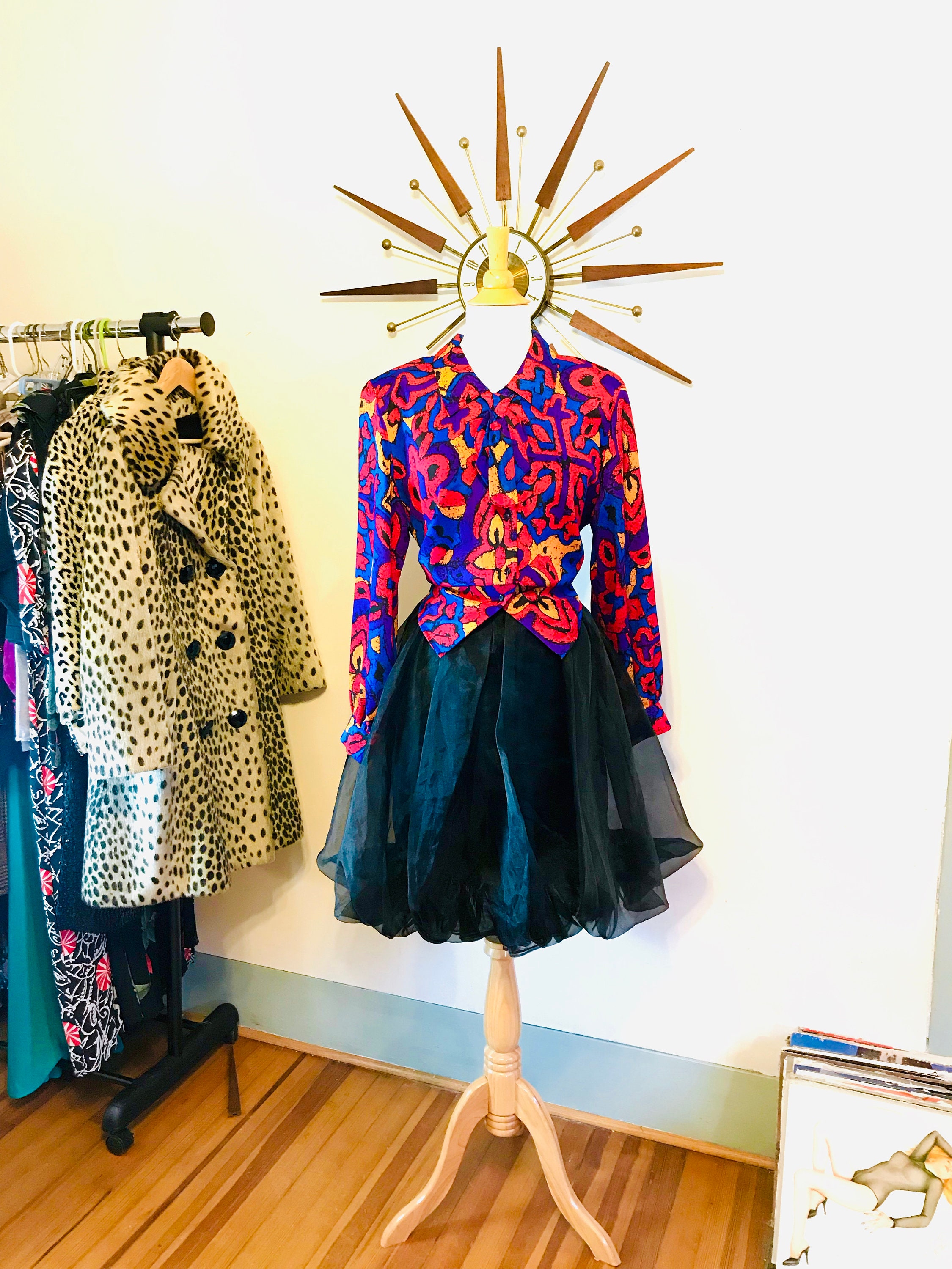 Vintage 80s bubble skirt, Cattiva by Maya Jorno, Black chiffon Fancy Party Skirt, New Wave 80s