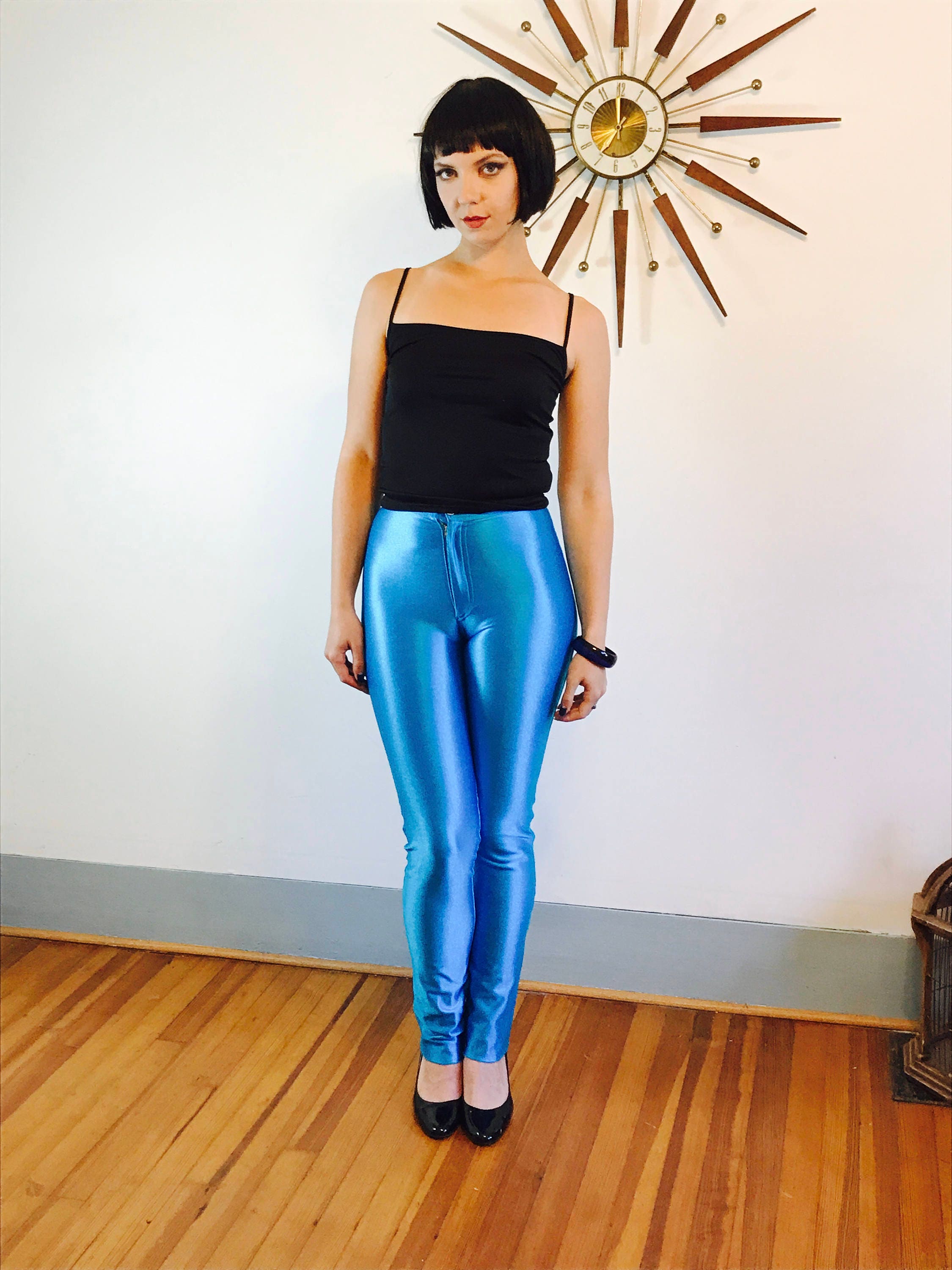 FOR REN - Spandex Disco Pants, Le Gambi Pants, Vintage 70s Aqua Blue Disco  Jeans, Skin Tight, Shiny pants Super Hig…