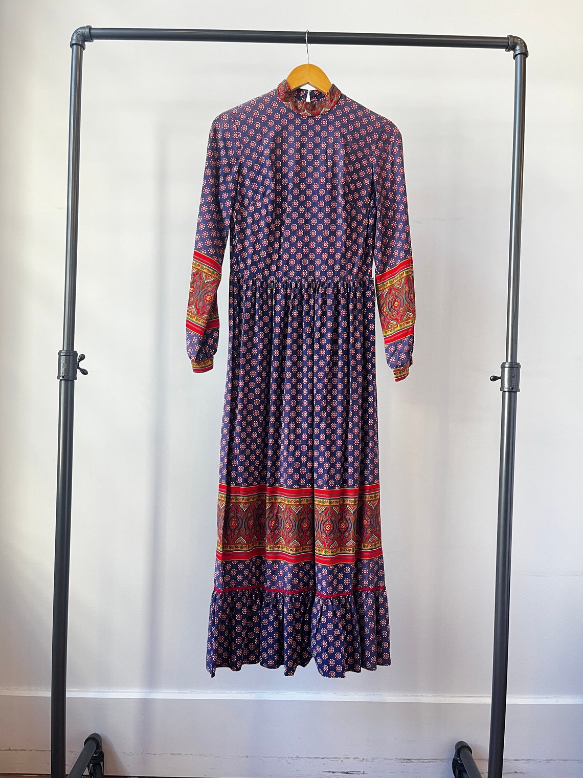 1970s Floral & Border Print Maxi Dress, 70s Cotton Dress by Lounge ...