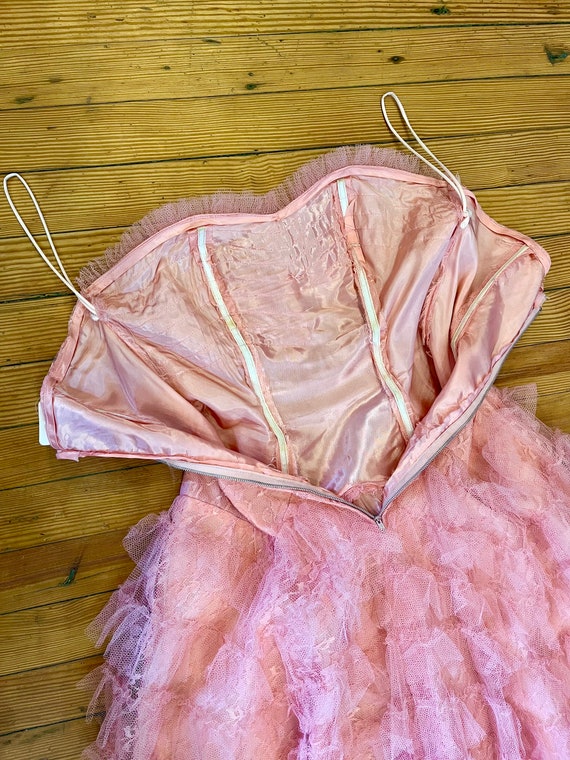 Vintage 50s pink ruffle tulle Prom Dress, 1950s T… - image 6