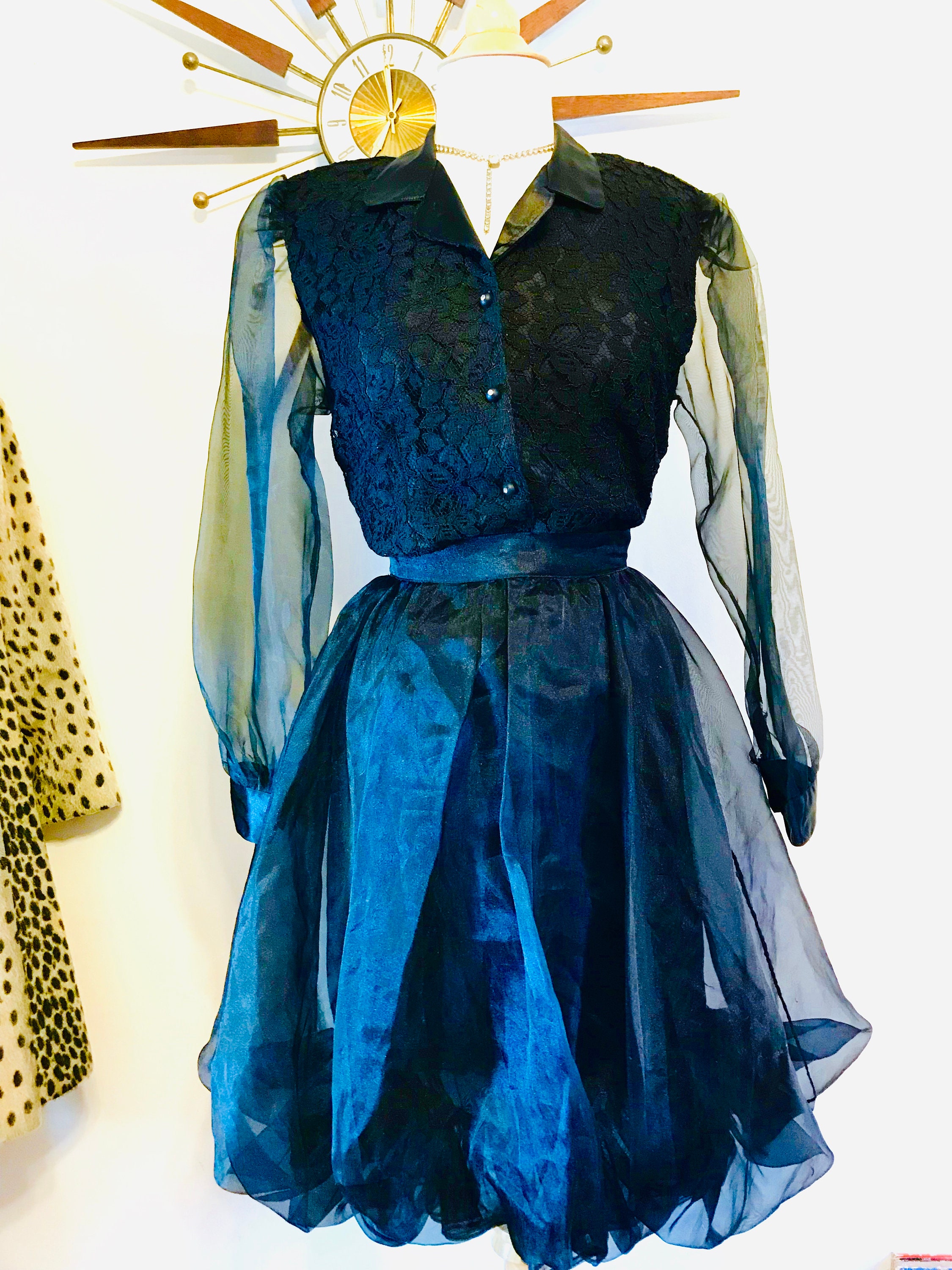 Vintage 80s bubble skirt, Cattiva by Maya Jorno, Black chiffon Fancy Party Skirt, New Wave 80s