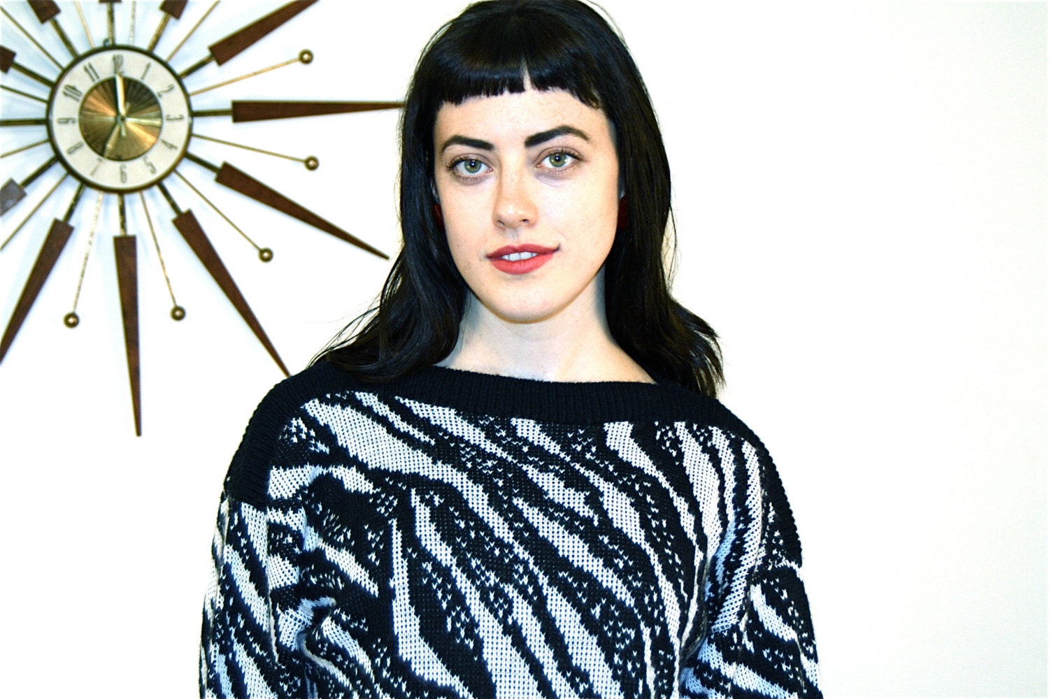 Zebra Stripe Sweater Vintage 80s New Wave Black and White Striped