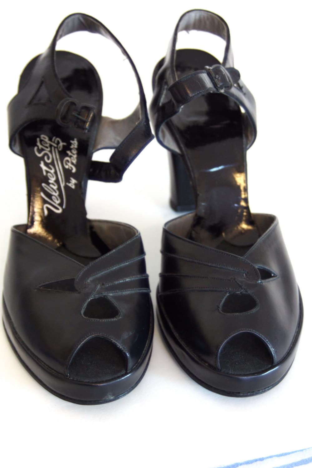 40s Platform Heels 1940s High Heel Pumps Black Leather Ankle Strap Boogie Woogie Dance Shoes 40s