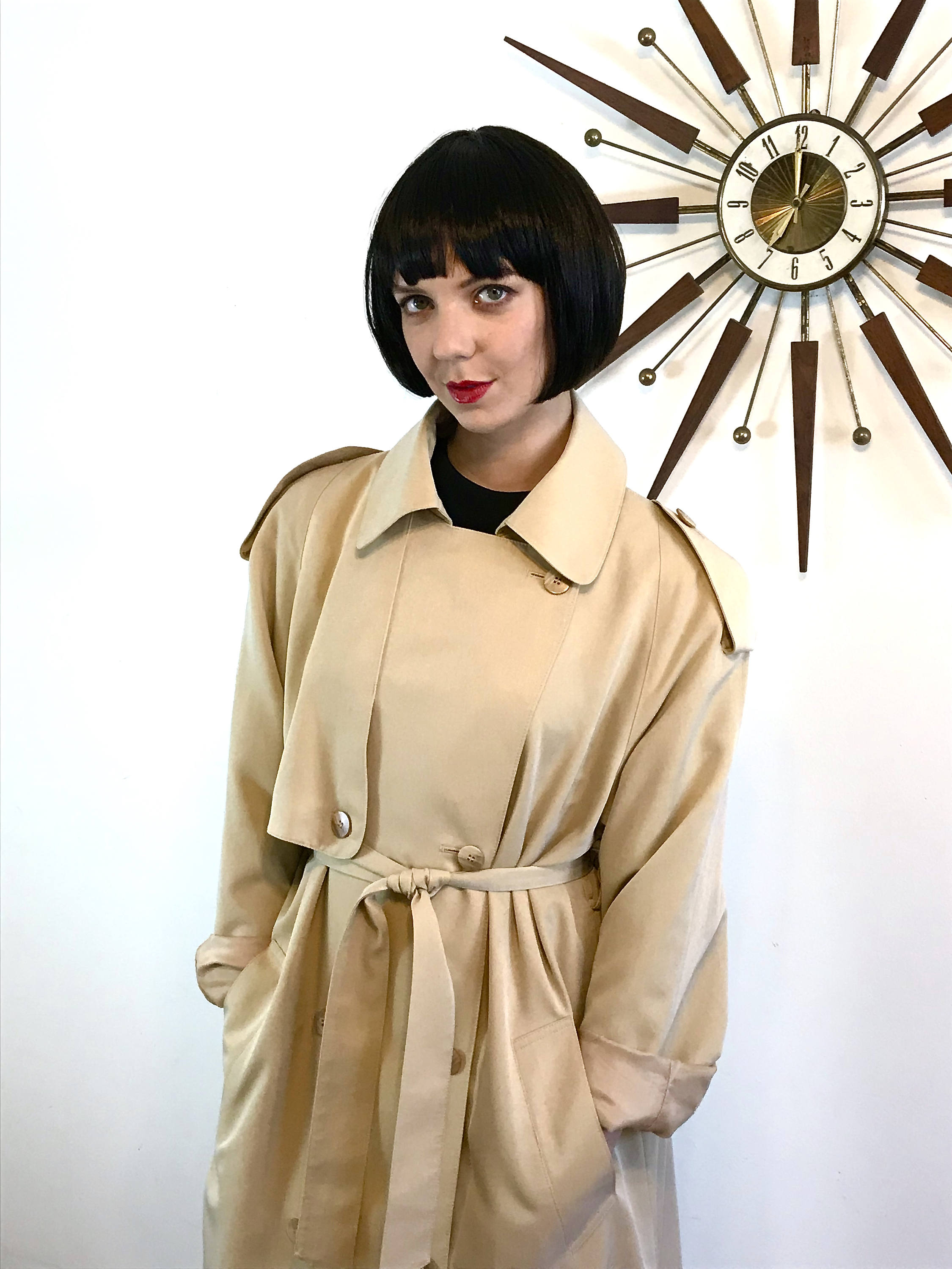 Neiman Marcus trench coat, Womens Trench coat, Soft Rayon, Khaki trench