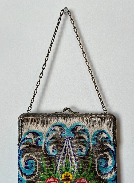 Antique 1800s Beaded Gilded Age Purse, Floral Sil… - image 9