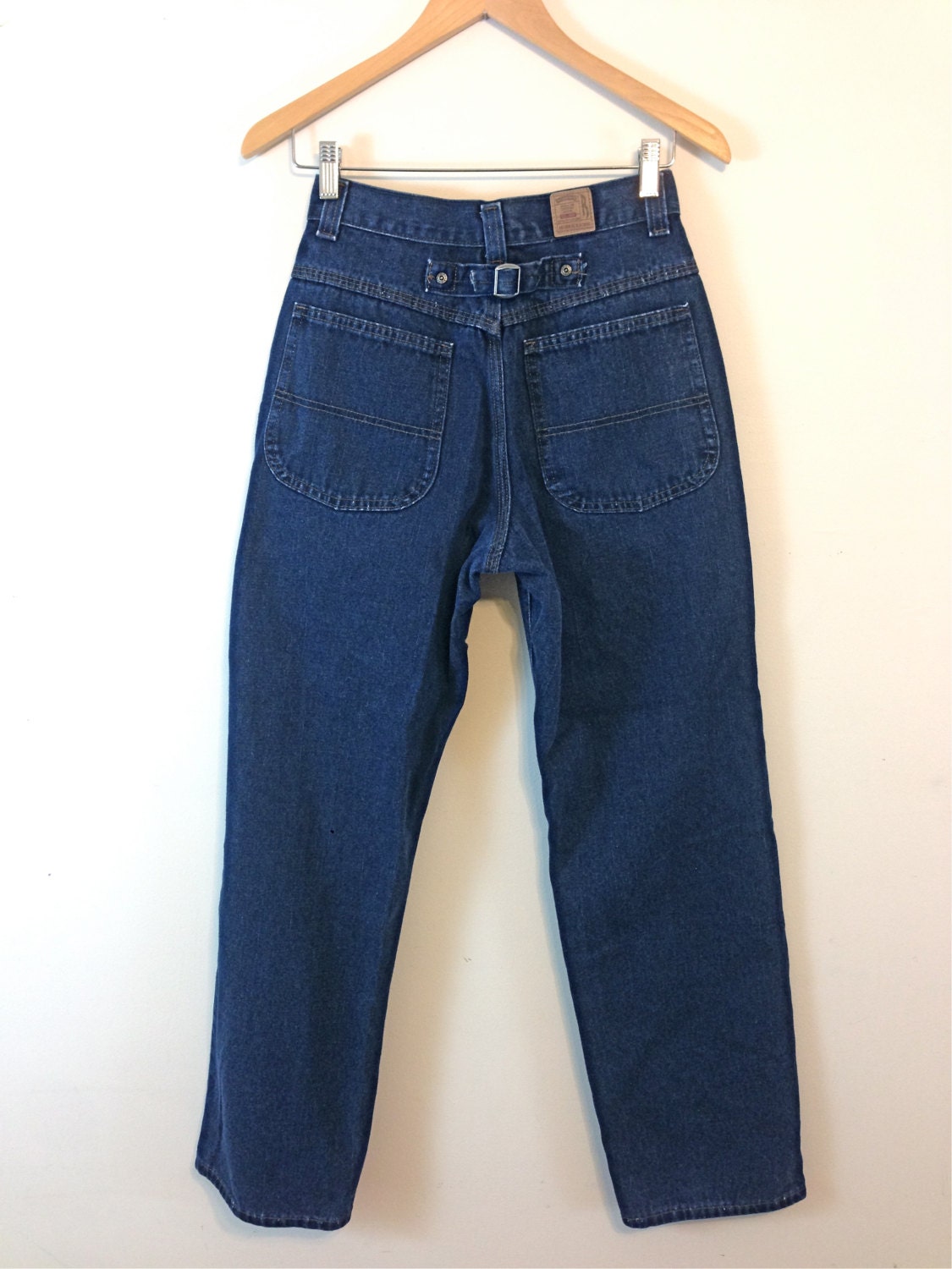 Vintage 90s Riders Mom Jeans High Waisted baggy 90s jeans High Rise Dark  Blue Wash Denim Pants Buckle Back Wide Leg Blue Jeans Size 27
