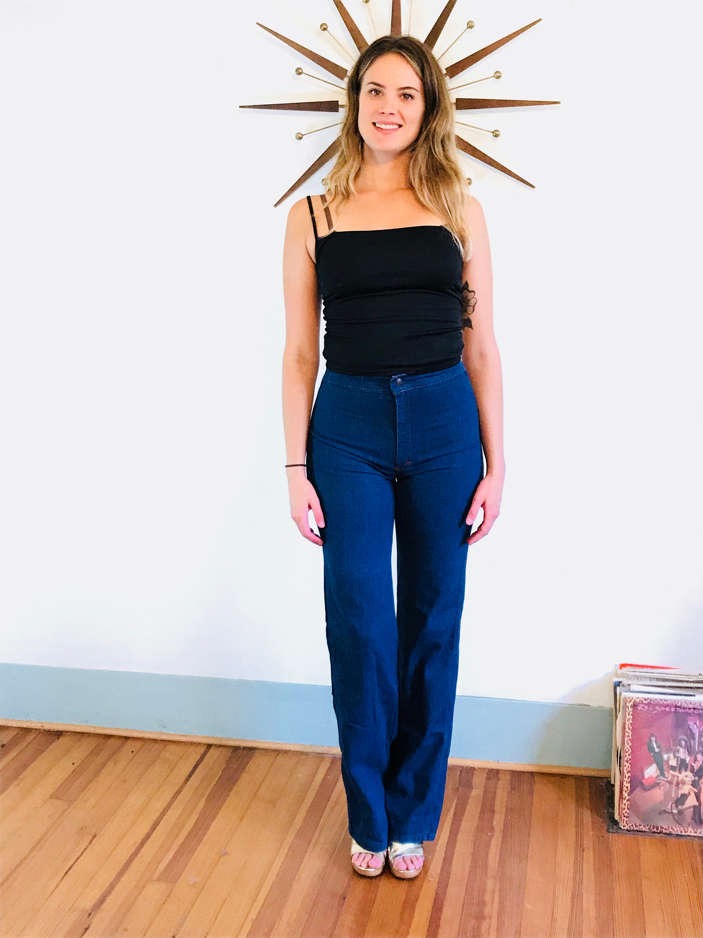 Vintage 70s Jeans, Super High Waisted, MONTGOMERY WARD, Tight Disco ...