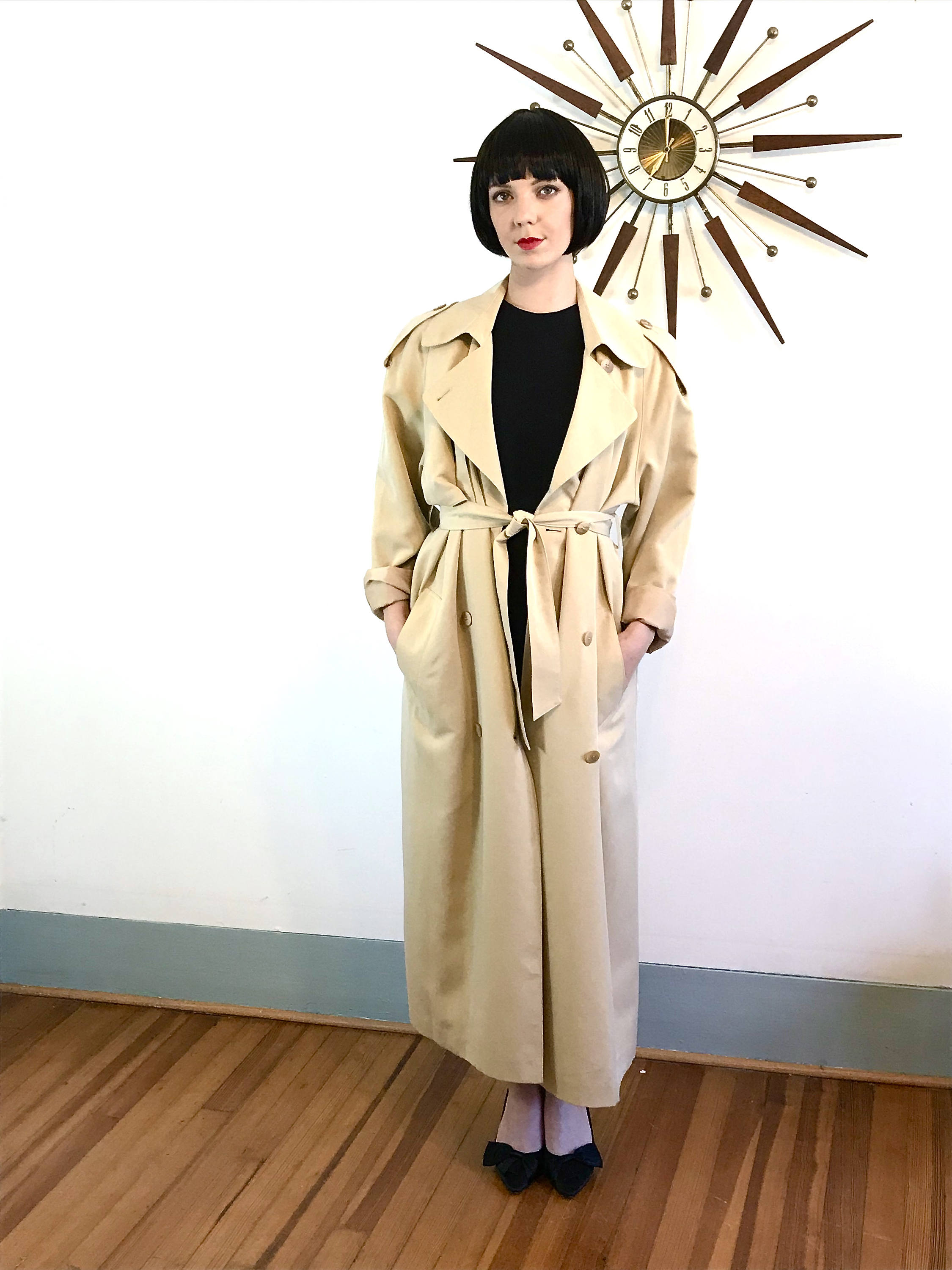 Neiman Marcus trench coat, Womens Trench coat, Soft Rayon, Khaki trench