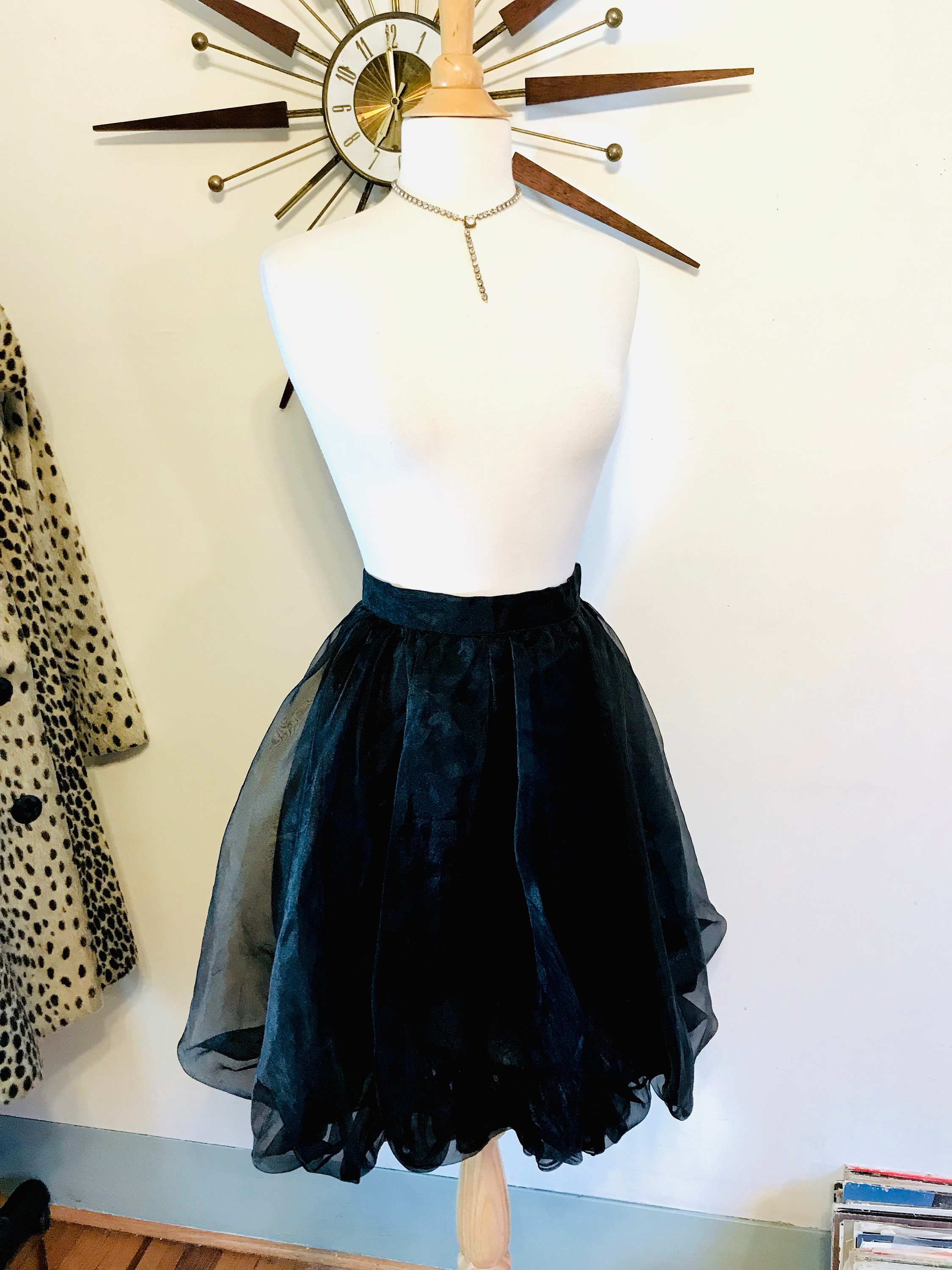 Vintage 80s bubble skirt, Cattiva by Maya Jorno, Black chiffon Fancy Party Skirt, New Wave 80s