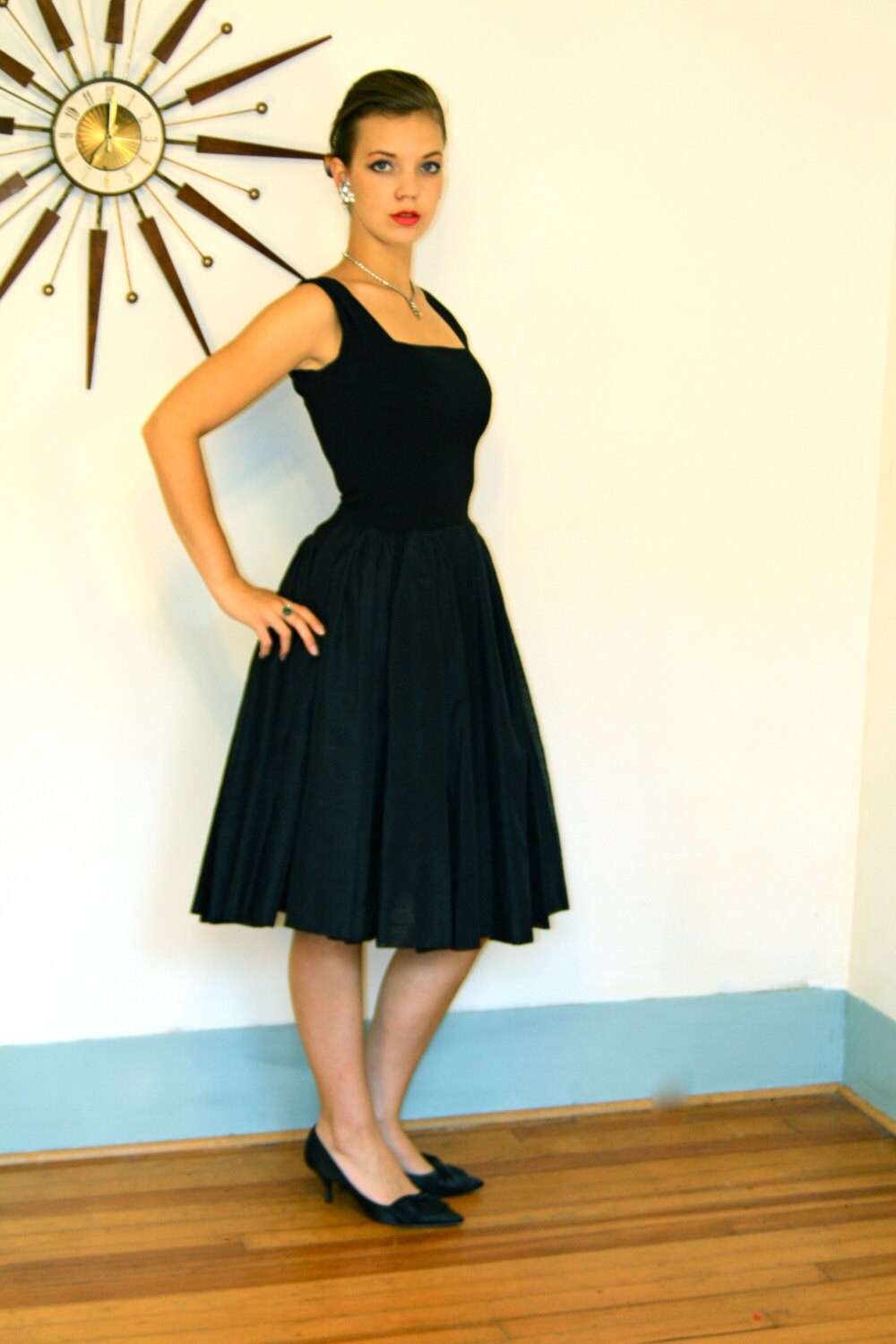 Vintage 1950s Fancy Little Black Party Dress Full Sweep Crinoline Skirt ...