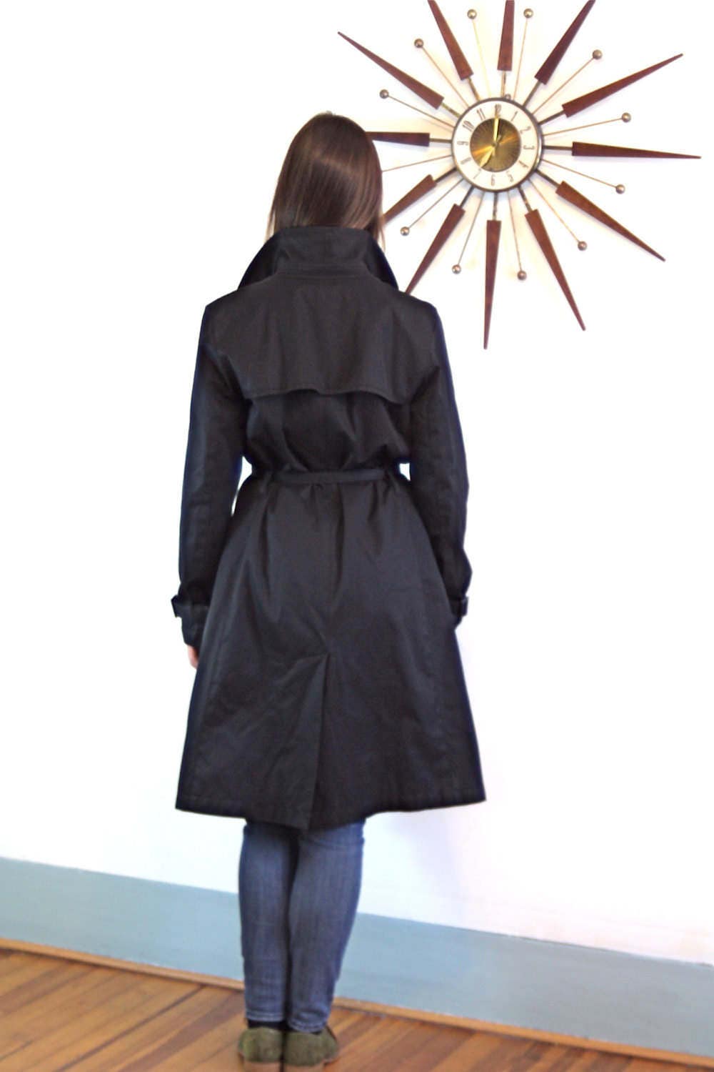 Black trench coat, Vintage Trench coat, BANANA REPUBLIC coat,Belted