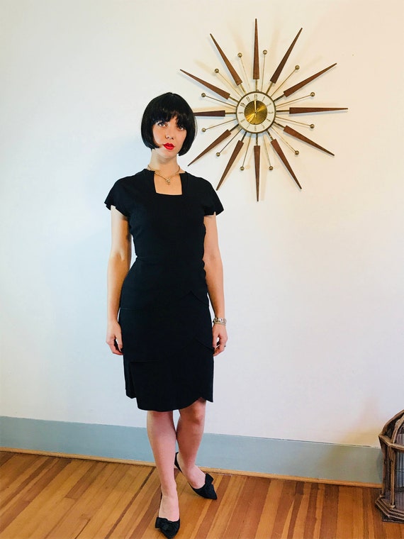 40s black dress, Vintage 40s dress, 40s Art Deco d