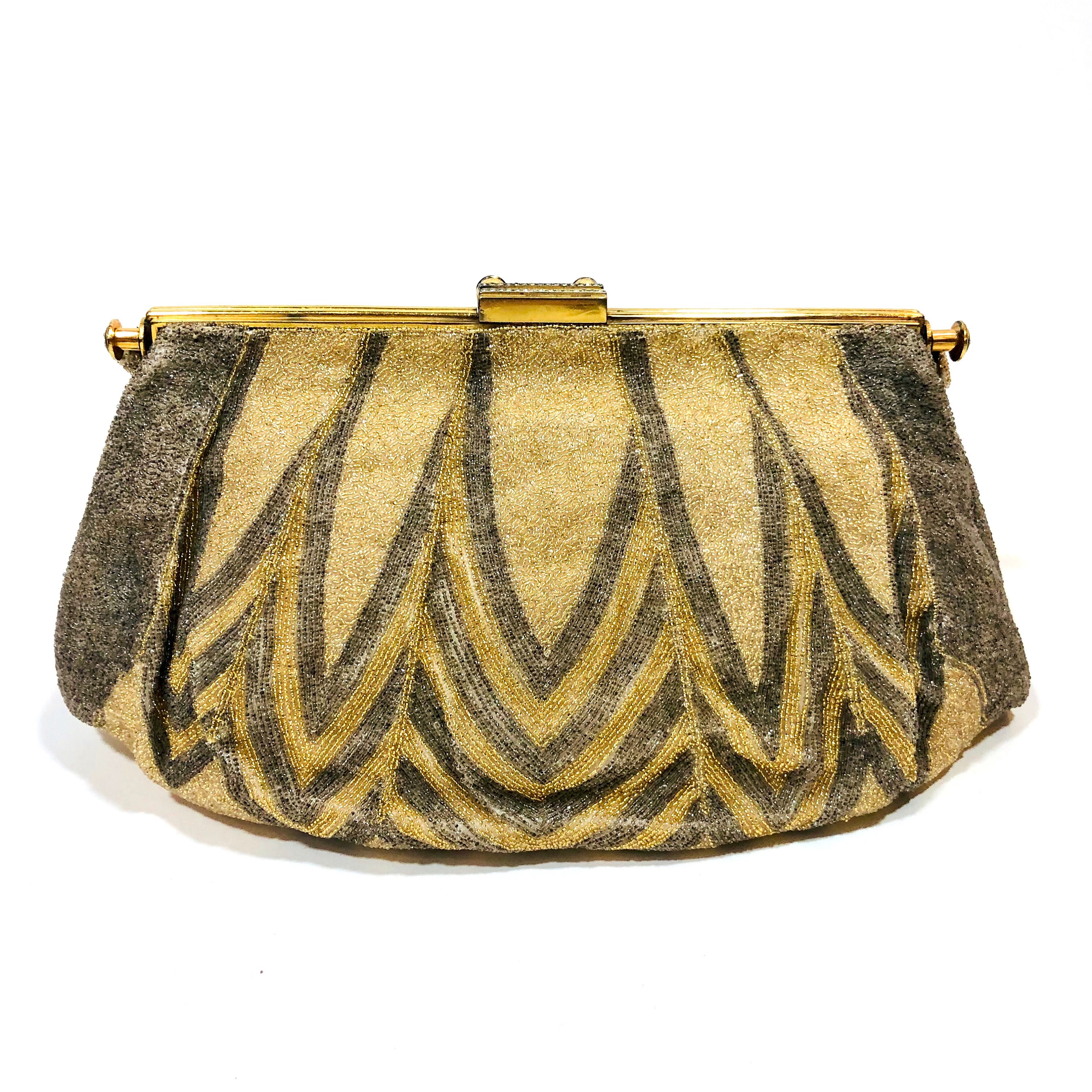 Vintage Style Bronze Beaded Handbag