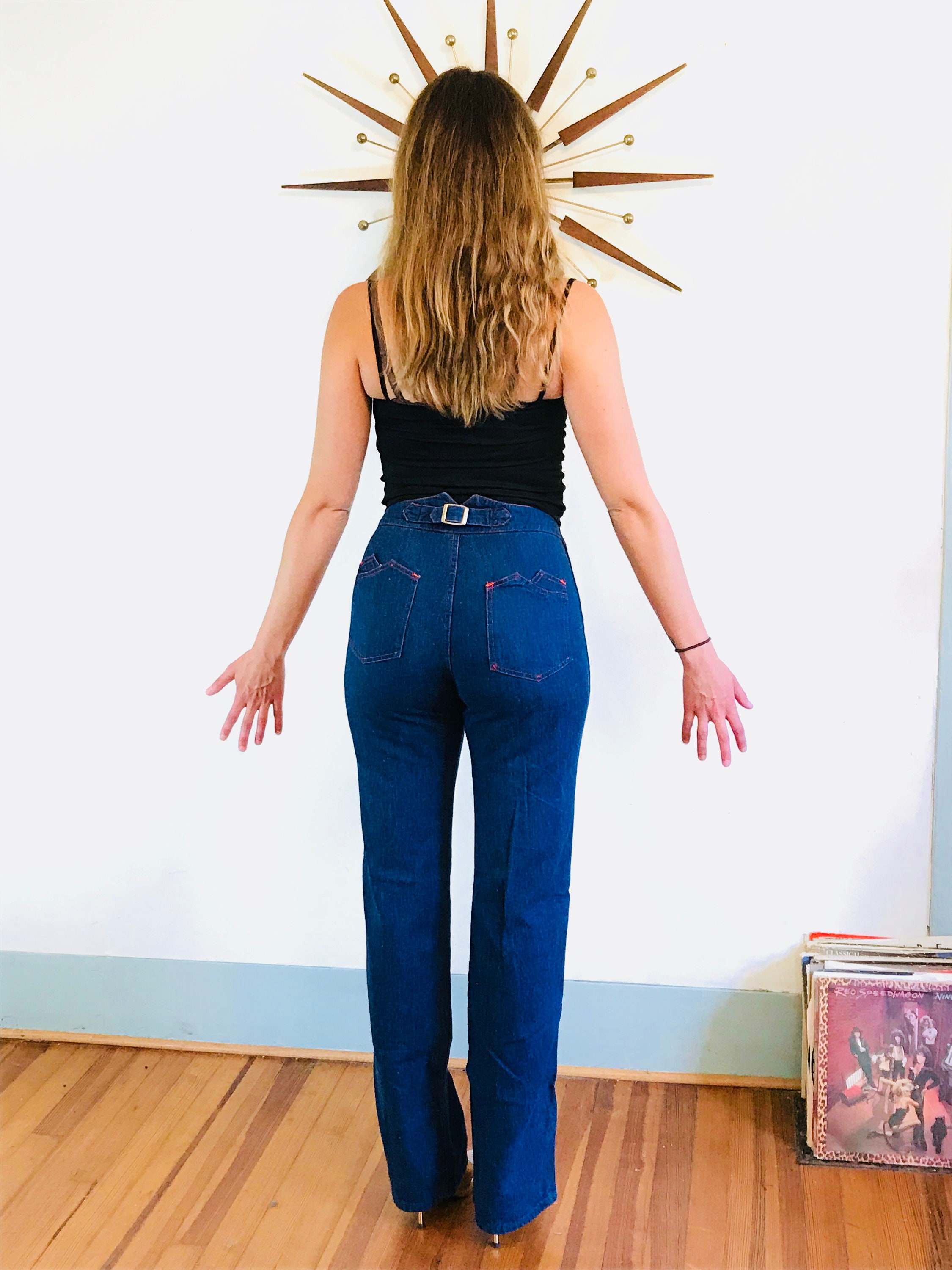 Vintage 70s Jeans, Super High Waisted, MONTGOMERY WARD, Tight Disco ...