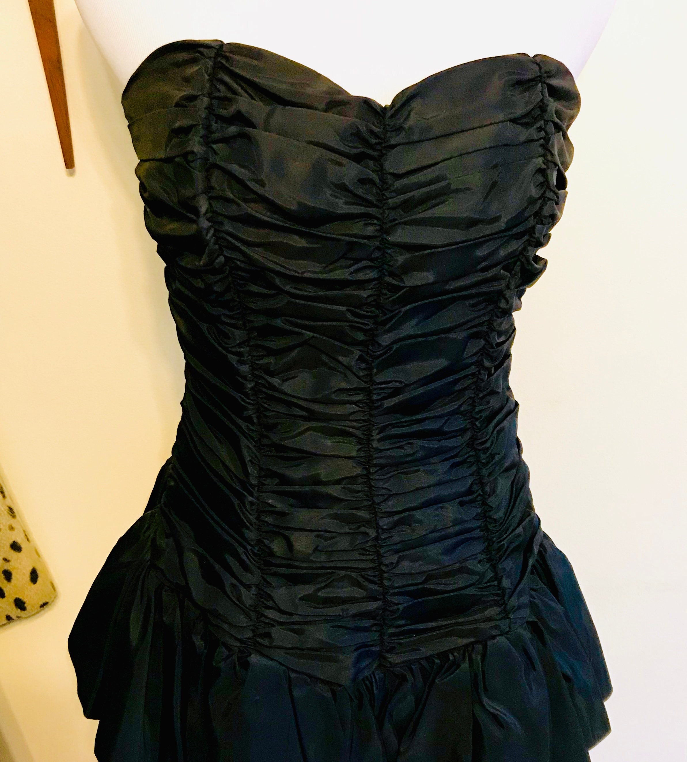Vintage black taffeta dress, 80s prom dress, Layered ruffle dress, 1980s party dress, Sexy 