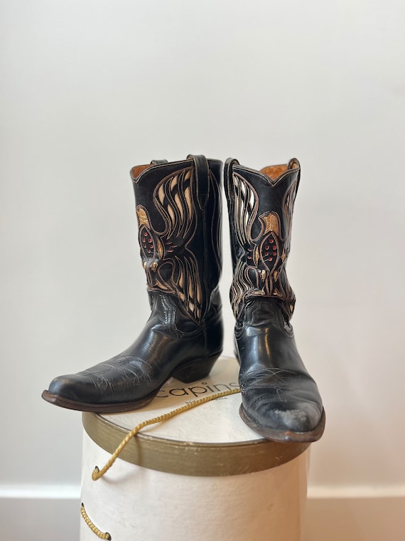 Vintage 50s ACME Thunderbird Boots, Black Gold Red Cutout Vintage 50s ACME Thunderbird Boots, Black Gold Red Cutout