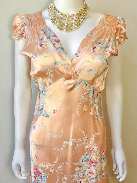 1930s peach floral nightgown, vintage 1940s pink f