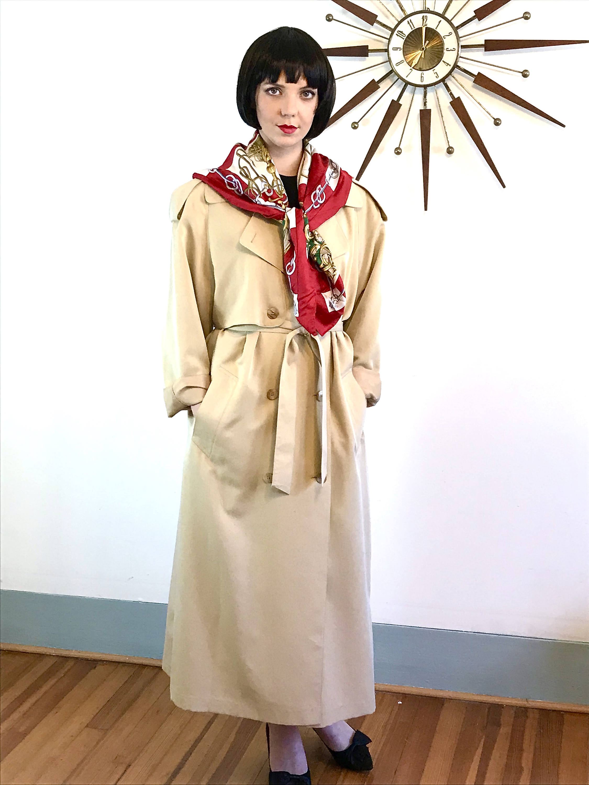 Neiman Marcus trench coat, Womens Trench coat, Soft Rayon, Khaki trench