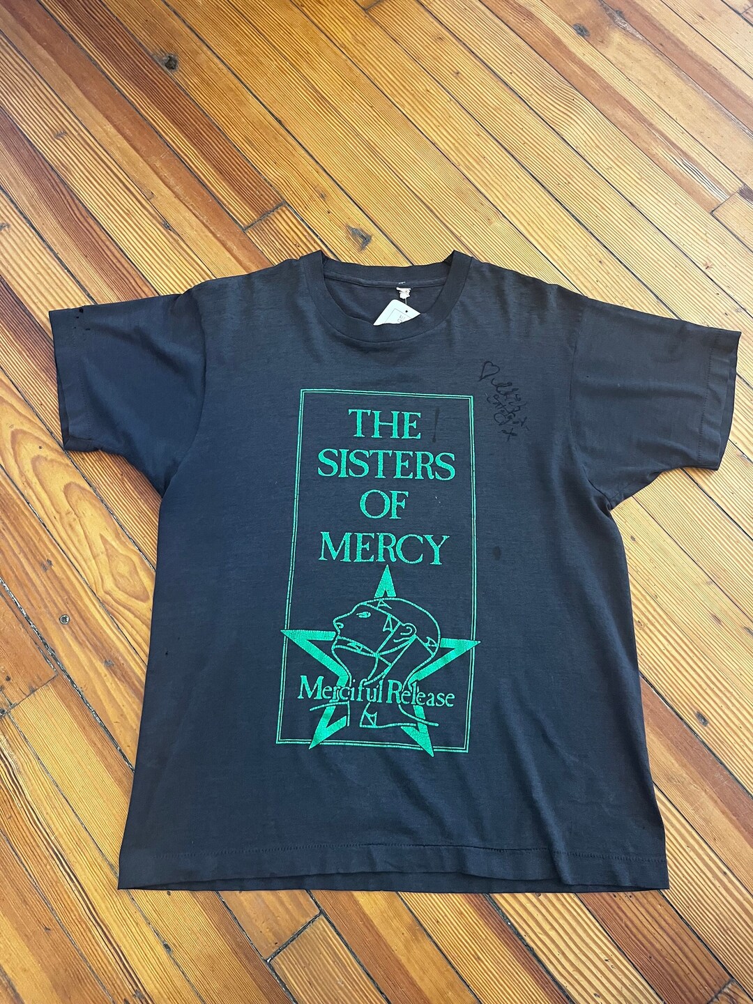 Vintage 1983 Sisters of Mercy Tee: Black and Green Signed 80s Band