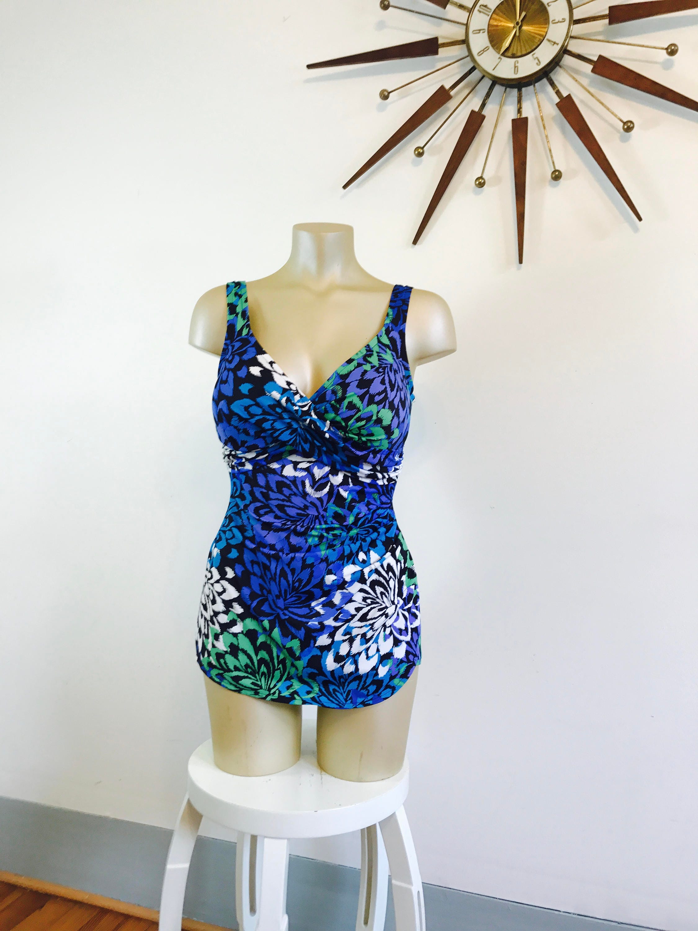 Bombshell Swimsuit, 60s Onepiece, Skirted swimsuit, 60s Bathing Suit