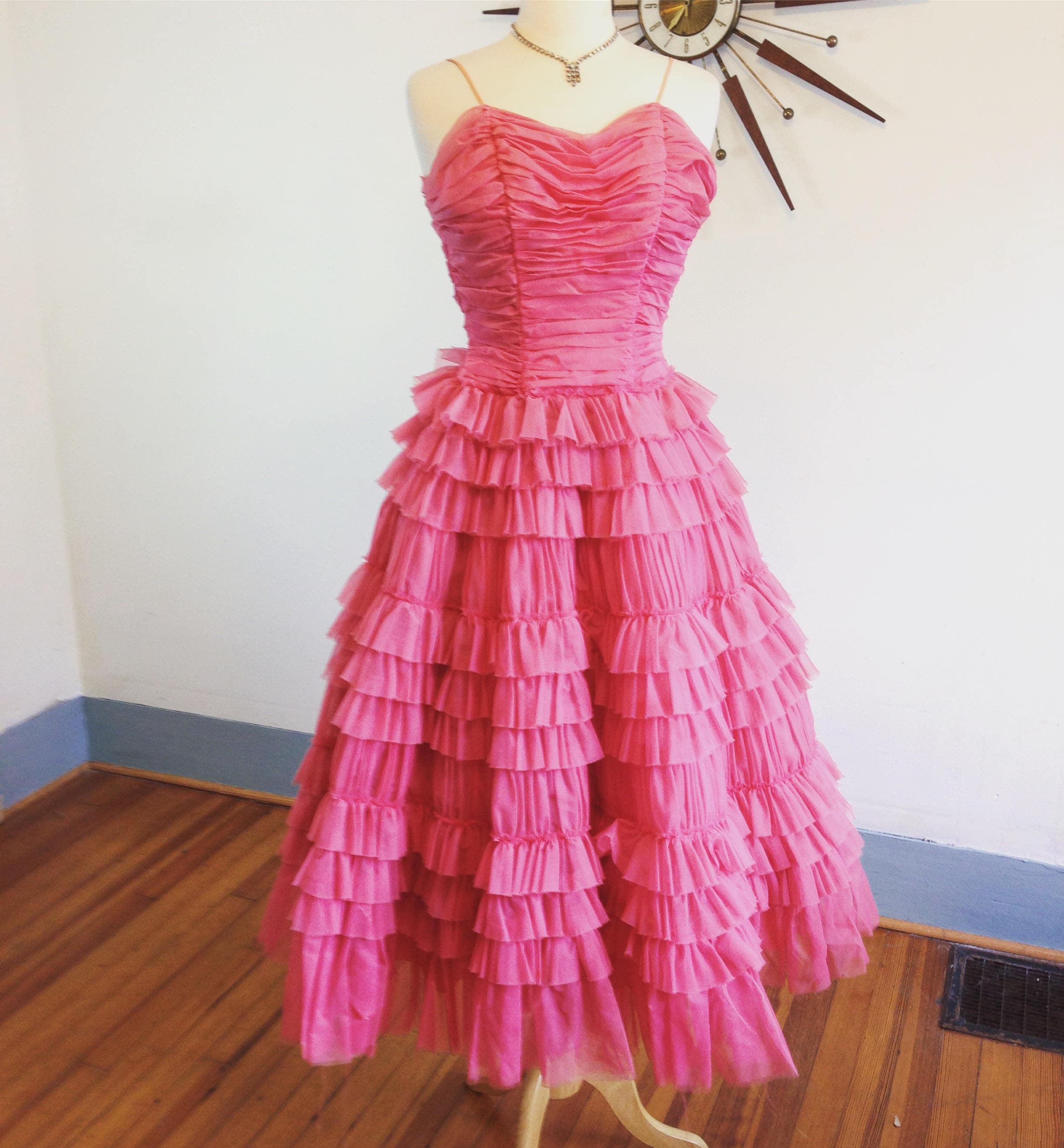 Vintage 50s dress, Pink Chiffon Dress, Cupcake dress, layered dress ...