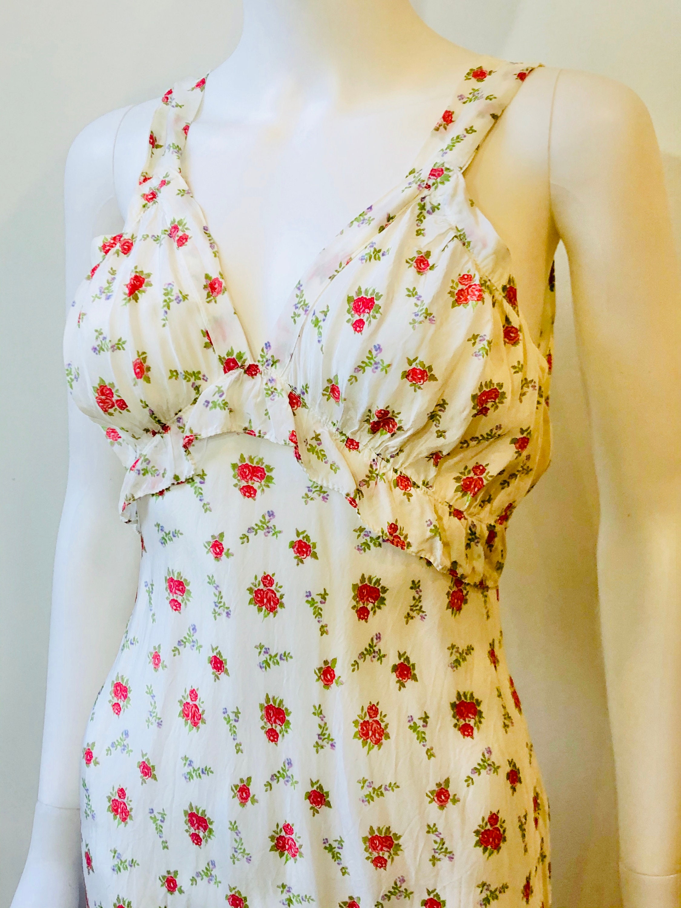 40s floral slip dress, Vintage 1940s white Rayon Maxi Slip, 30s bias ...